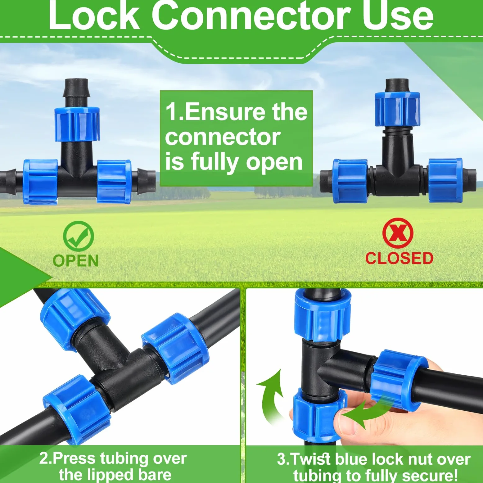 Tujoe 50 piezas de accesorios en T de riego por goteo de 5/8 pulgadas, conector universal en T, accesorios de tubería de línea de goteo, accesorios de púas compatibles con la mayoría de sistemas de