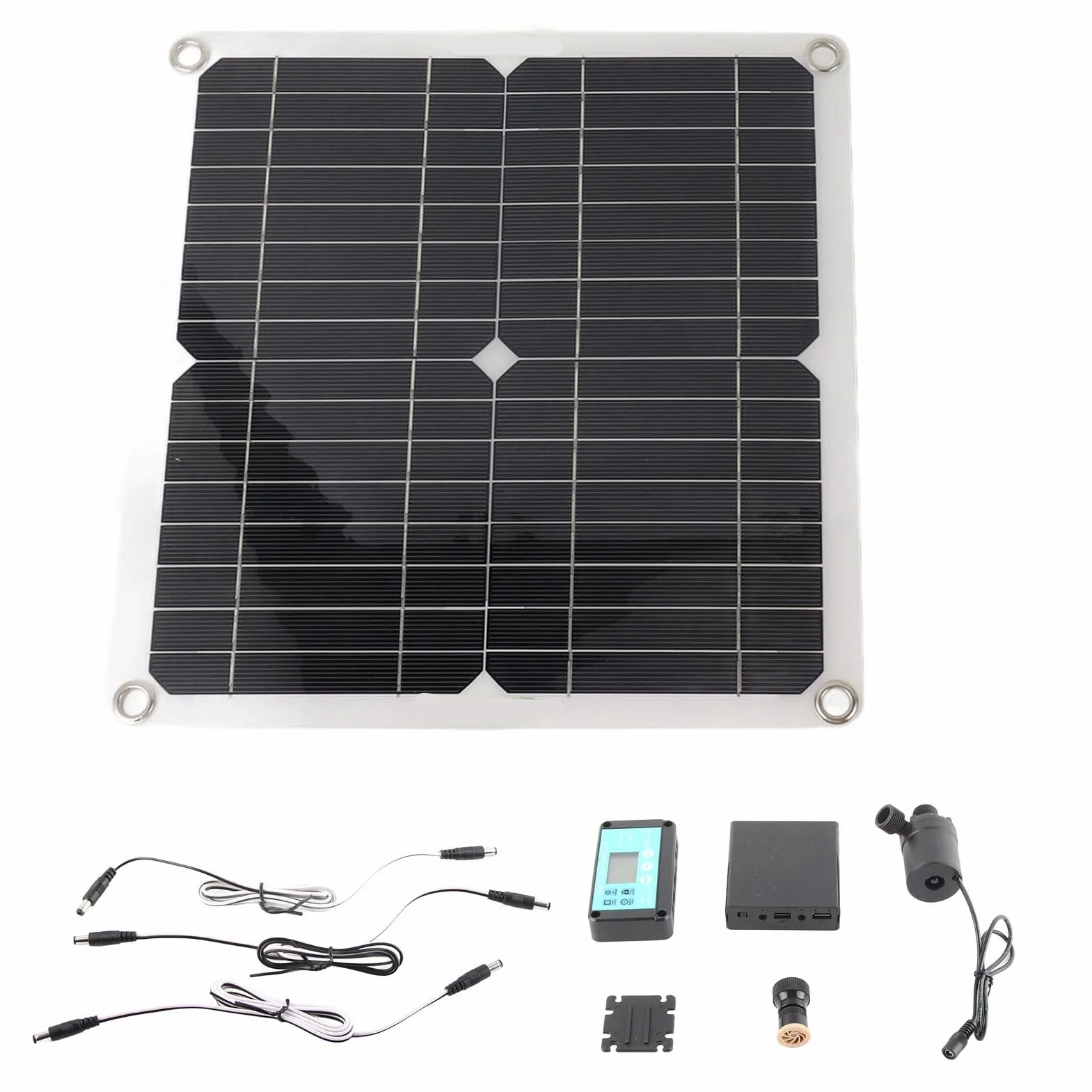 Kit de bomba de agua solar, panel solar de 10 W, bomba de fuente de agua de 22 W con caja de batería, controlador de sincronización DC12 V para fuente de estanque de jardín, bomba