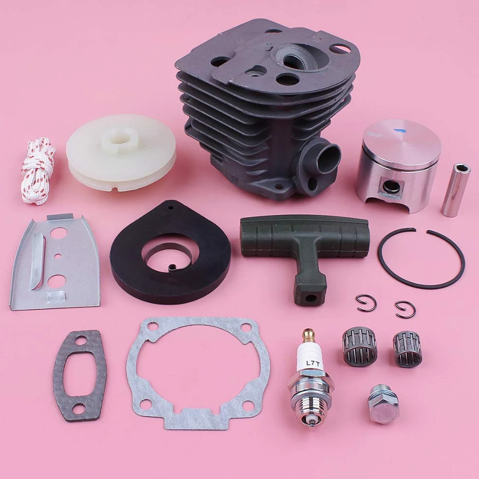 Kit de pistón de Cilindro de 46 mm, polea de Arranque de Retroceso, Resorte, Mango, Cuerda de Agarre, Apto for Motosierra 55 51, Repuesto
