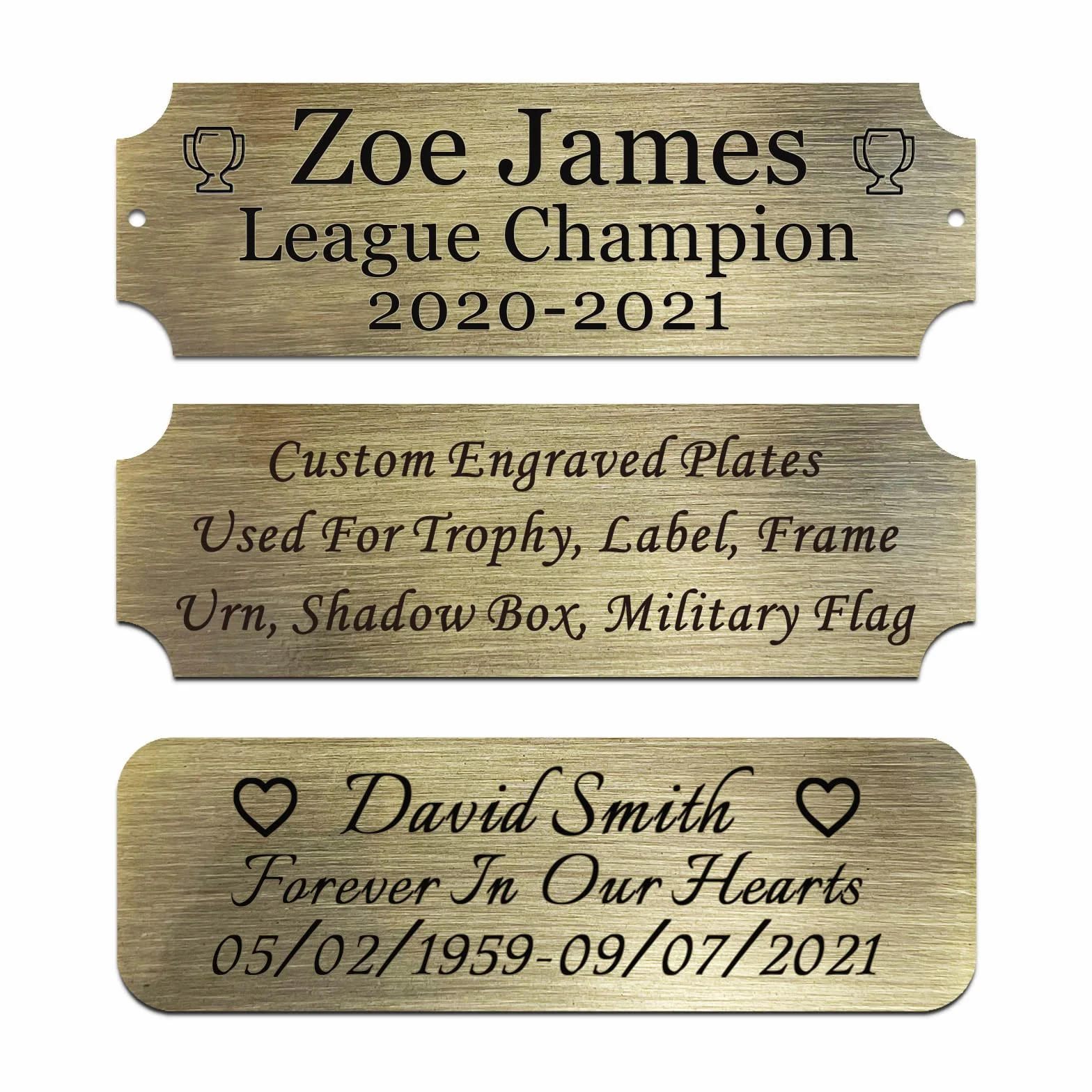 Placa de metal grabada en bronce personalizada 3x1 pulgadas para trofeos premios