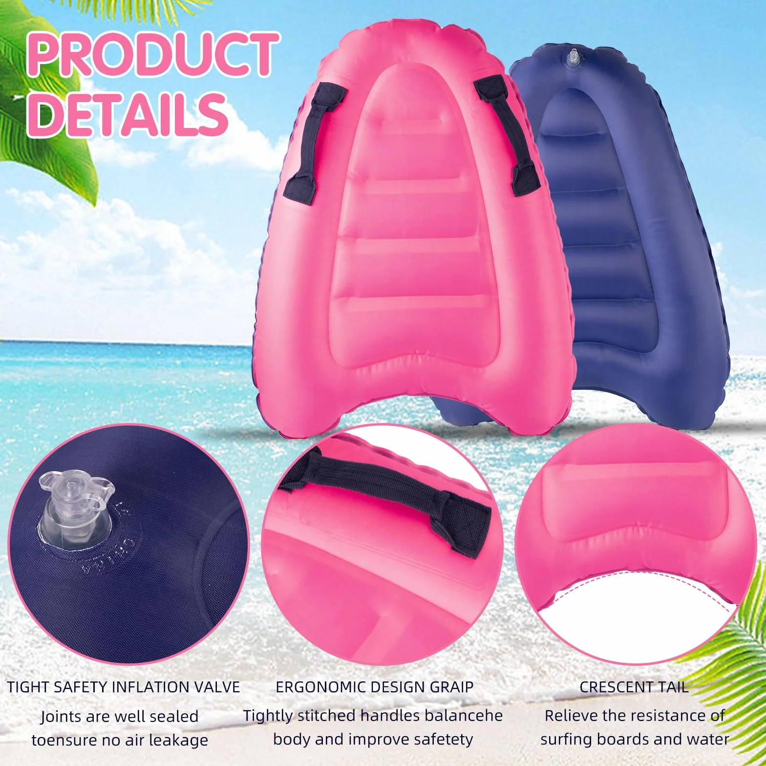 Tabla de Bodyboard Hinchable para Niños 75x65x15 cm Plegable con Asas