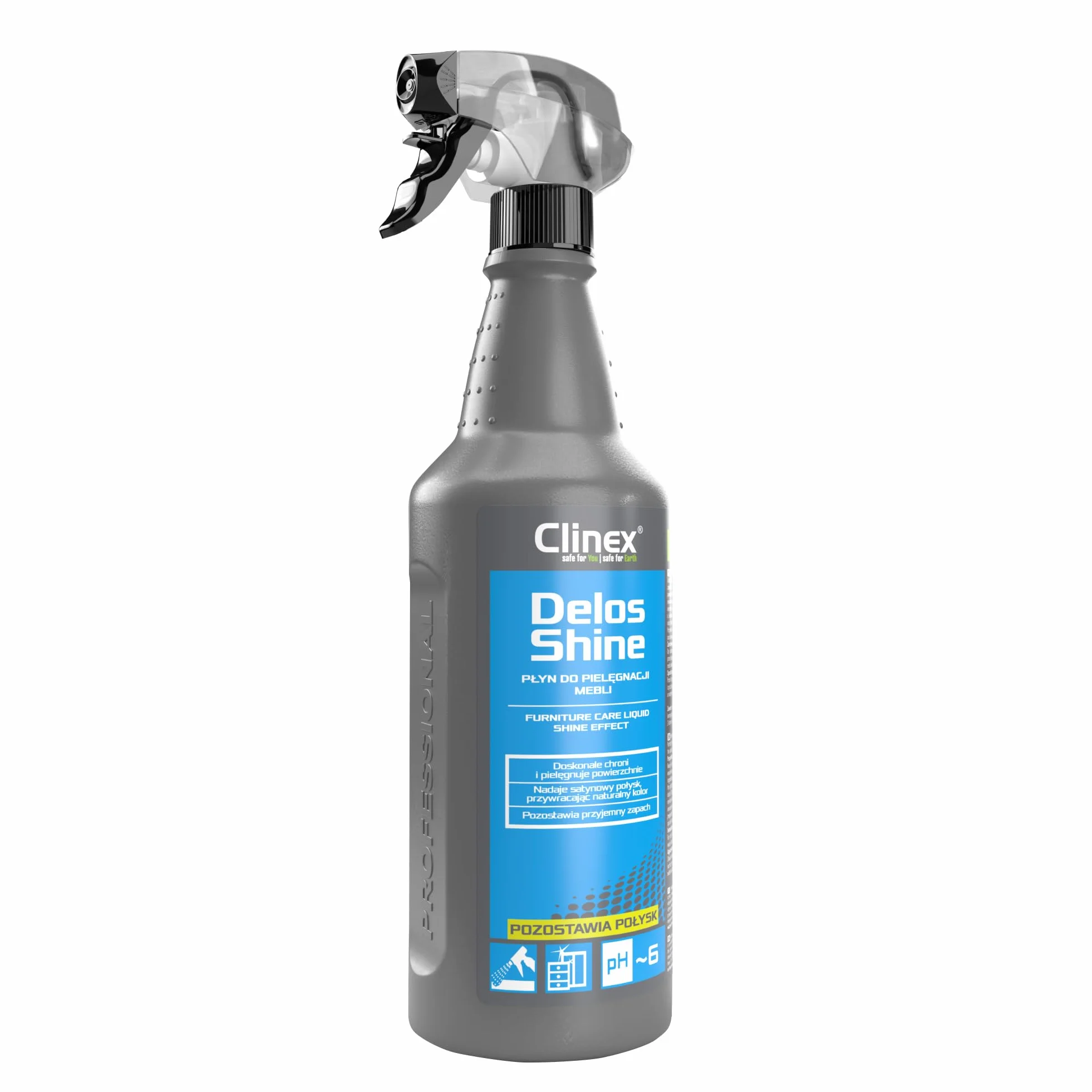 CLINEX Delos Shine, Líquido limpiador y cuidado de muebles, deja brillo, 1l