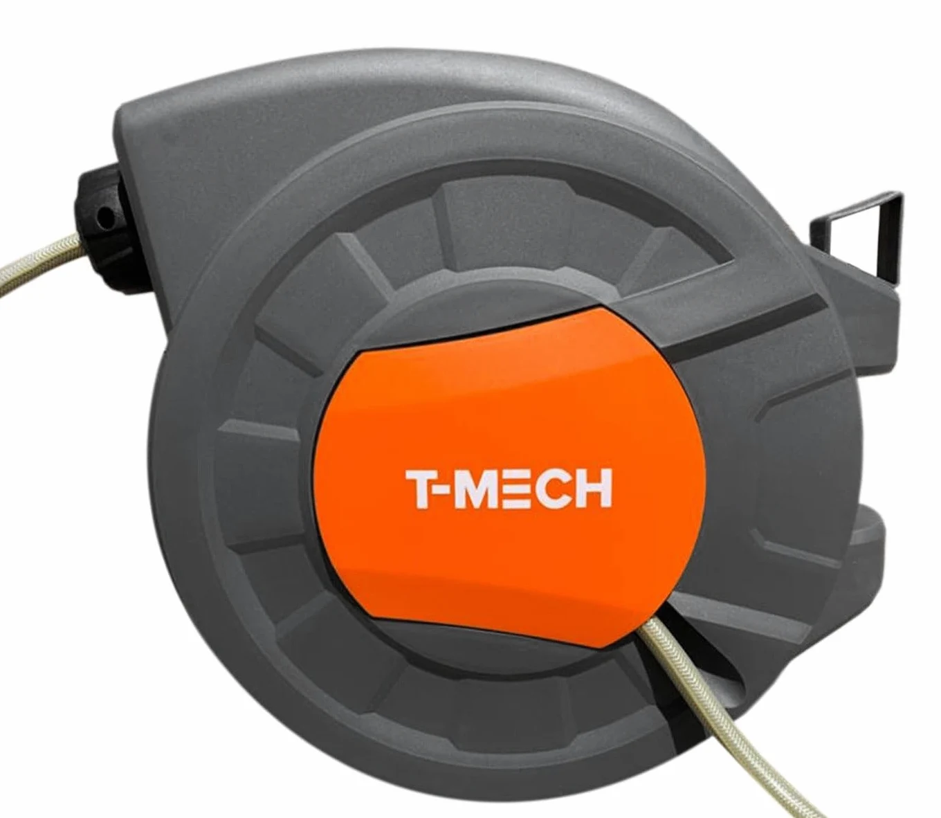 T-Mech Carrete de Manguera de Rebobinado Automático 20m + 2m, Pistola de 8 Boquillas de Pulverización Montada en la Pared, Manguera Retráctil con Soporte y Fijaciones