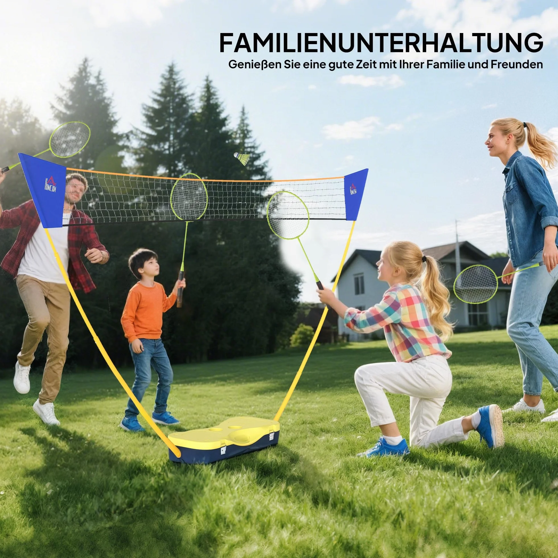 HOMCOM Red de bádminton portátil con Soporte, 4 Raquetas, 286x33x157 cm