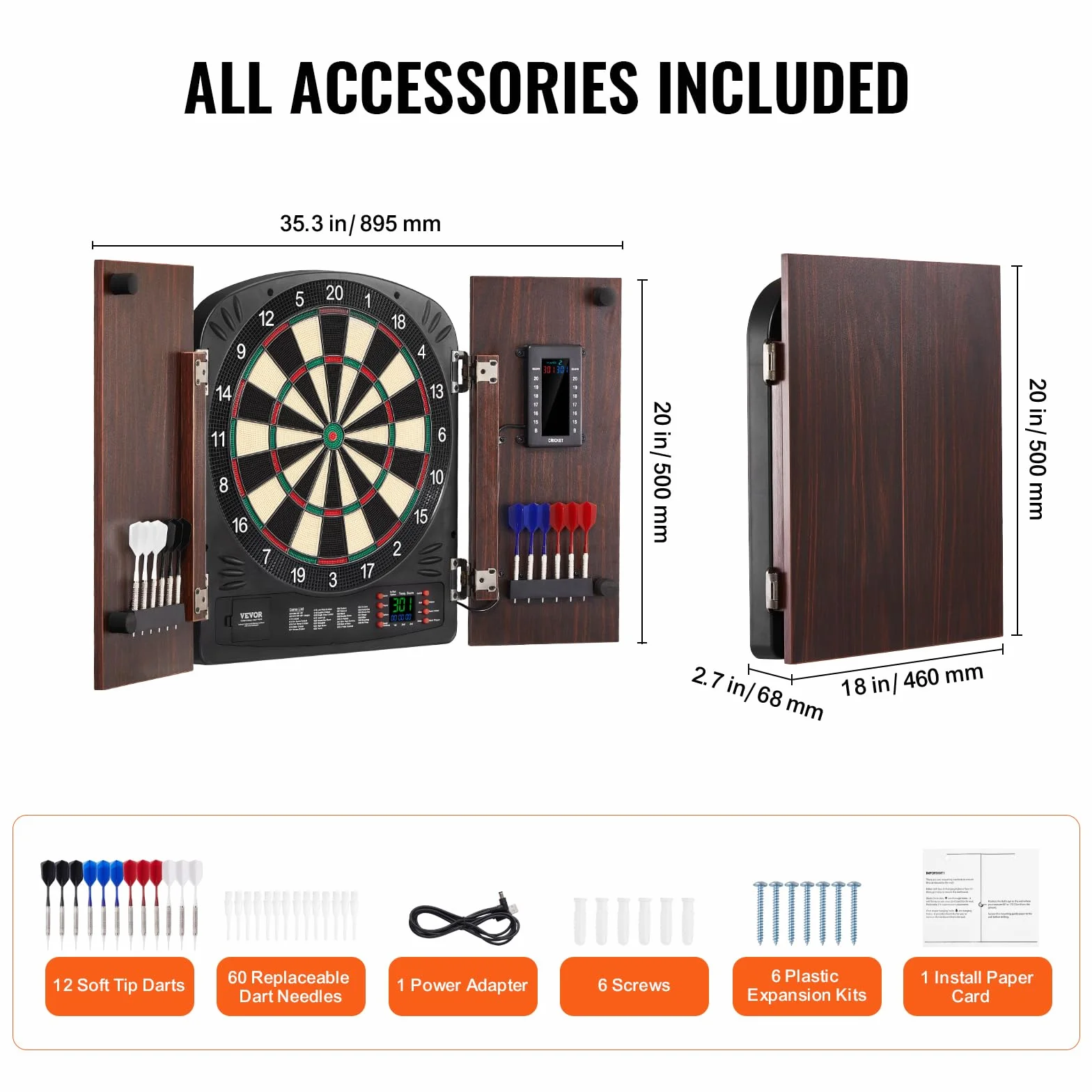 VEVOR Juego de Tablero de Dardos y Gabinete Electrónico, Φ 34,3 cm
