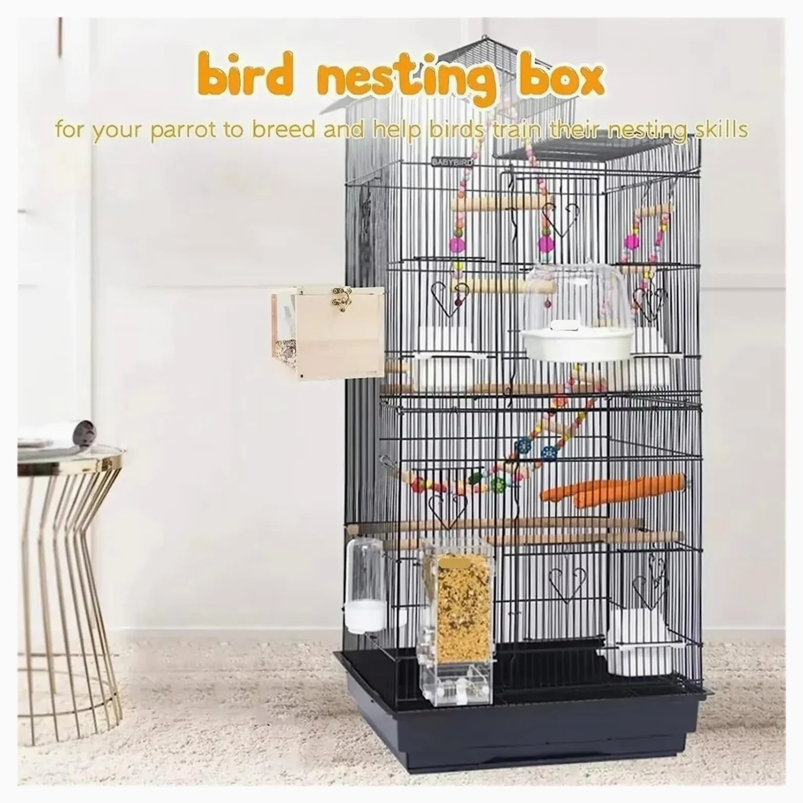 Nido de Madera para pájaros Nido for periquitos de Madera Maciza, diseño Transparente, fácil Limpiar, Bordes Lisos, Caja cría for pájaros(M)