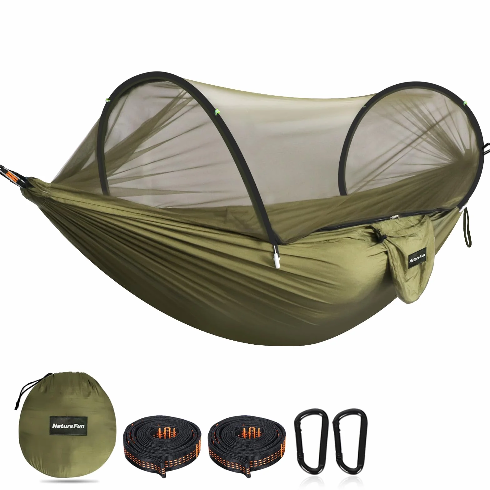 NatureFun Hamaca de Viaje Ultra-Ligera Hamaca para mosquiteros | Capacidad de Carga de 300 kg, Nylon de paracaídas Transpirable| 2 x mosquetones de Primera Calidad, 2 x eslingas de Nylon Incluidas