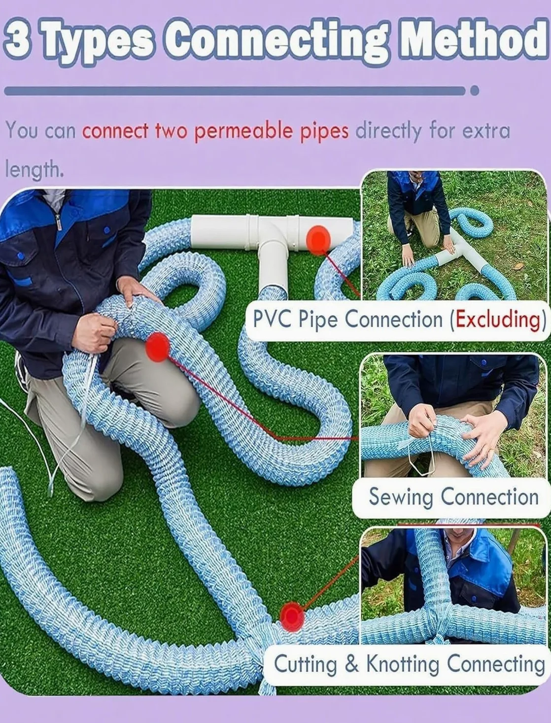 Tuberías de Drenaje subterráneas Flexibles, adecuadas for Patios y entradas de vehículos(15m/49ft)