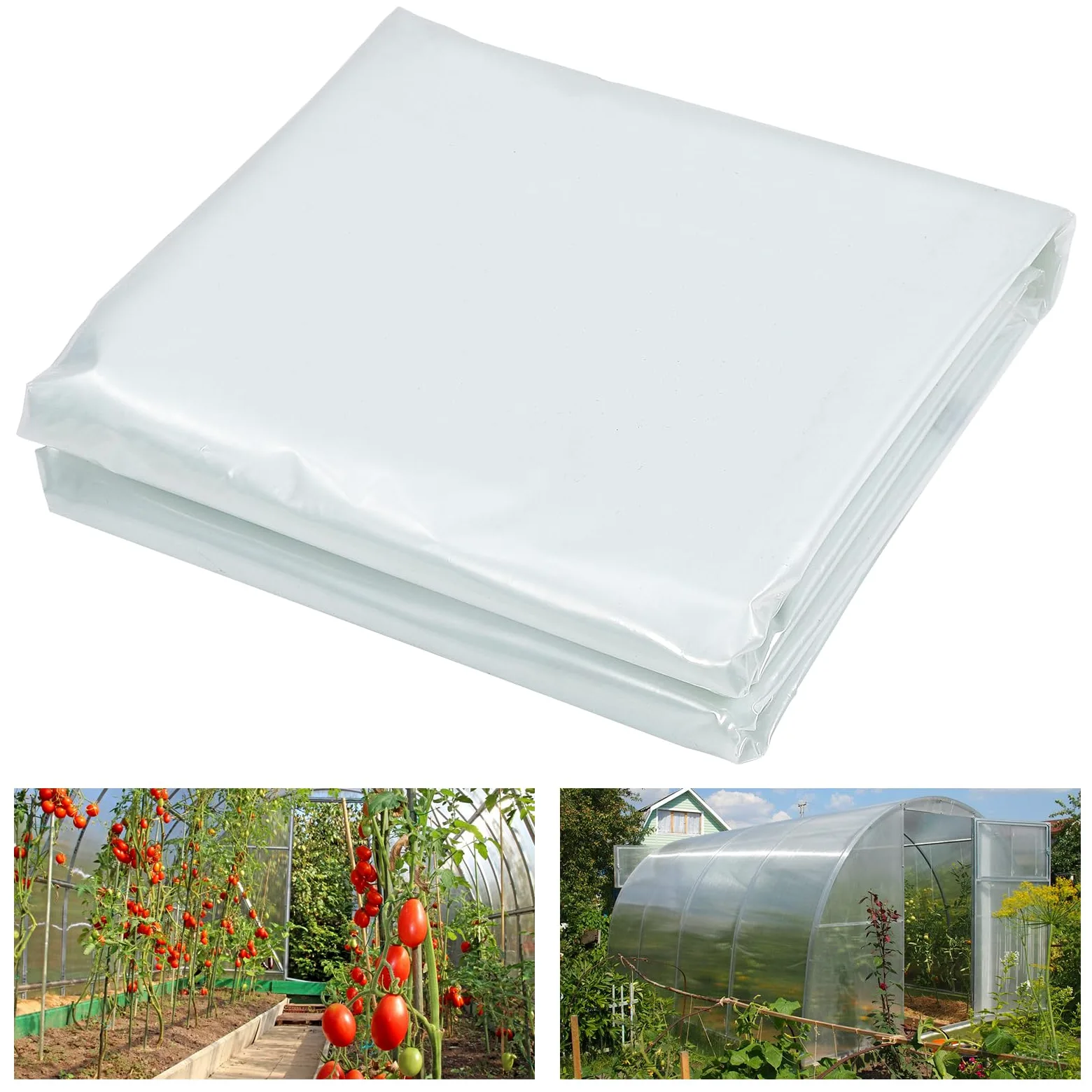 Lámina de plástico para Invernadero de 25 x 40 pies, película de Polietileno Transparente de 6 mm de Grosor, Resistente a los Rayos UV, Cubierta de plástico para Agricultura y jardinería