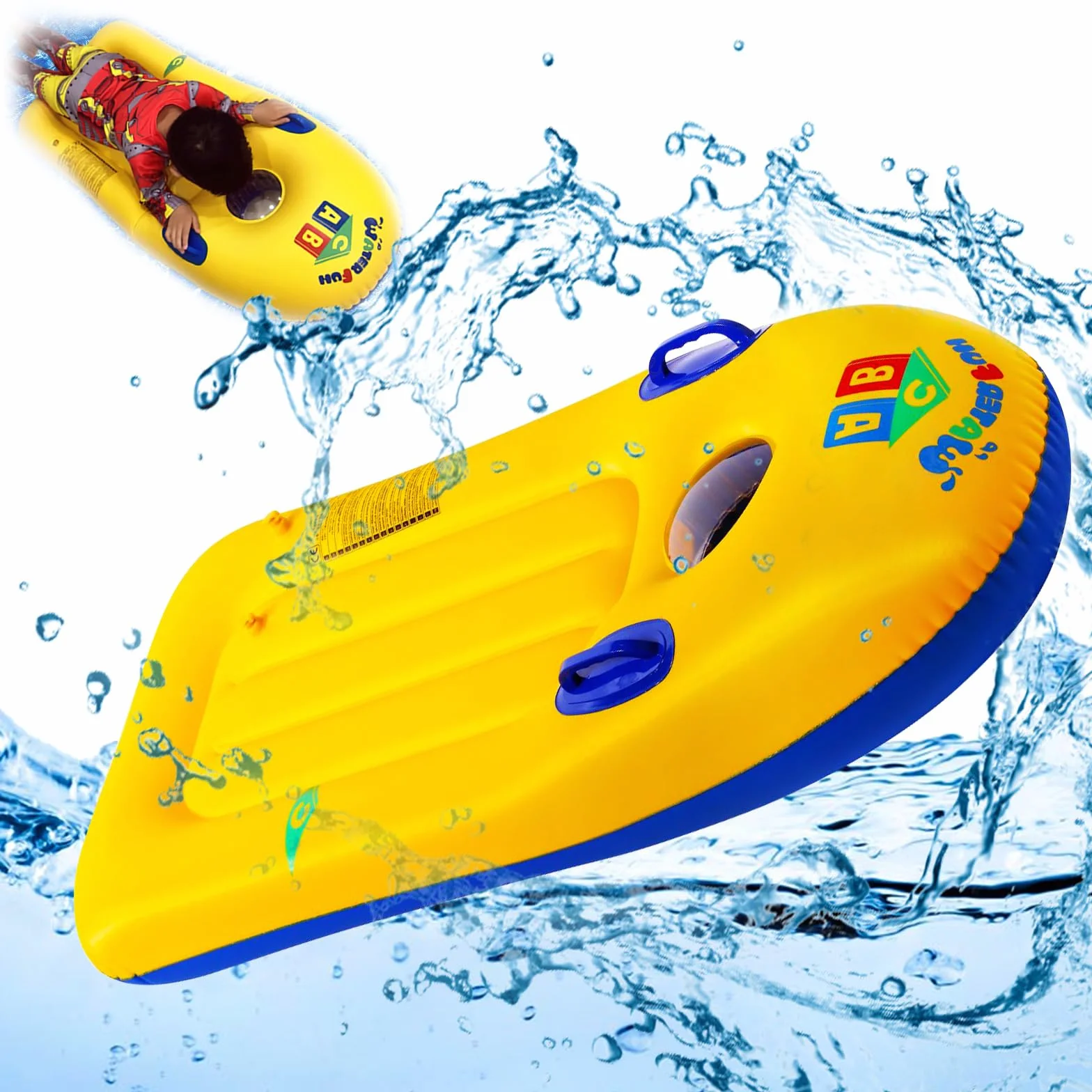 Bodyboard Hinchable con Asas y Ojo de Buey 110x48cm para Playa Piscina