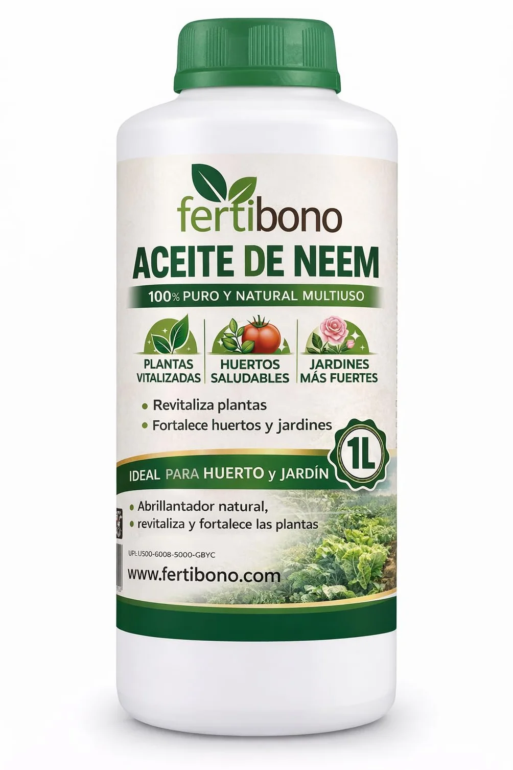 FERTIBONO Aceite de Neem 100% Puro, 1 L, Prensado en Frío, Multiusos para Plantas, Huerto y Jardín