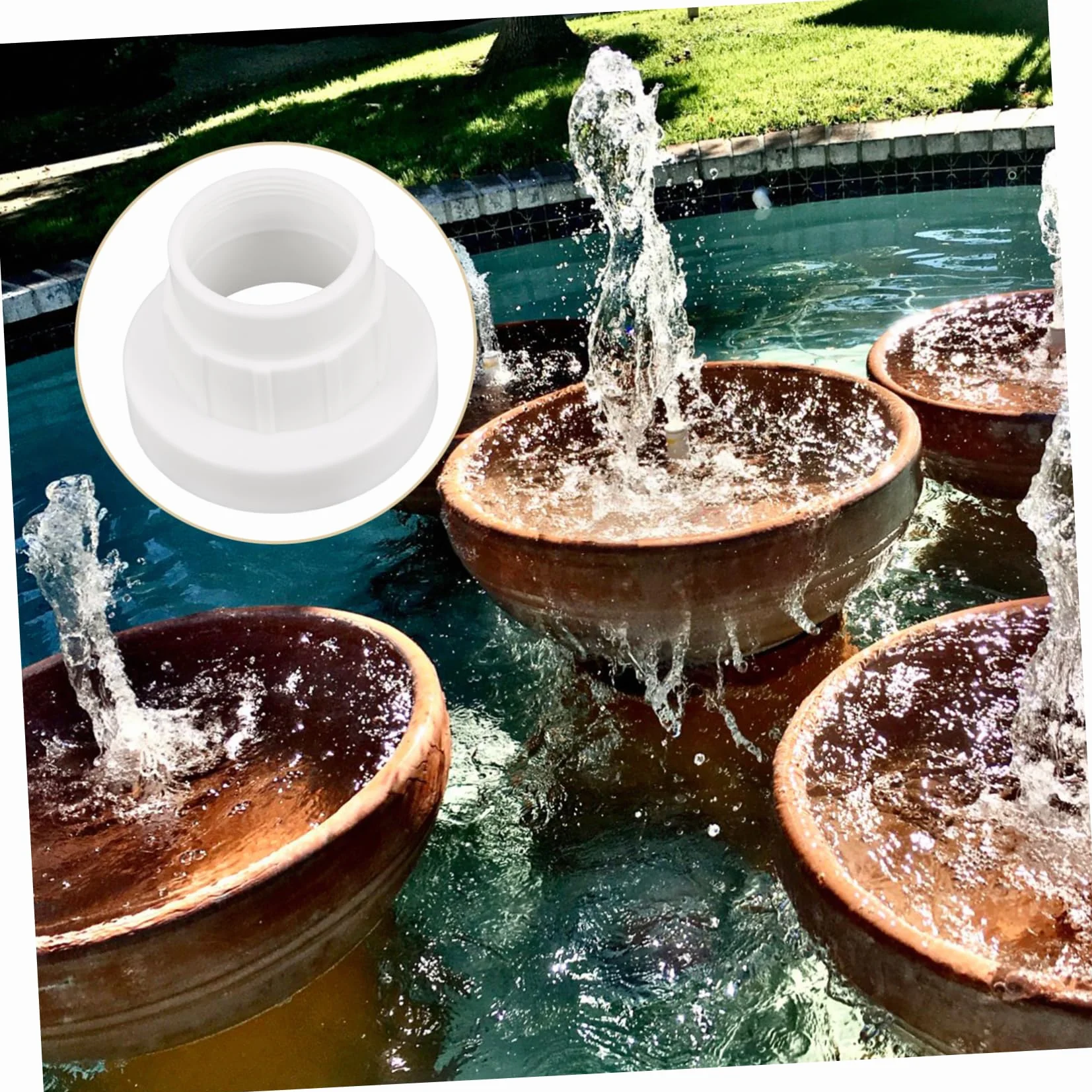 Toyvian Adaptador de Fuente para Piscina, Doble Rosca Triple Capa Conector de Cascada Compatible con Accesorios De Fuentes Soporte de Salida de Agua para Enfriador de Piscina Jardín y Exterior