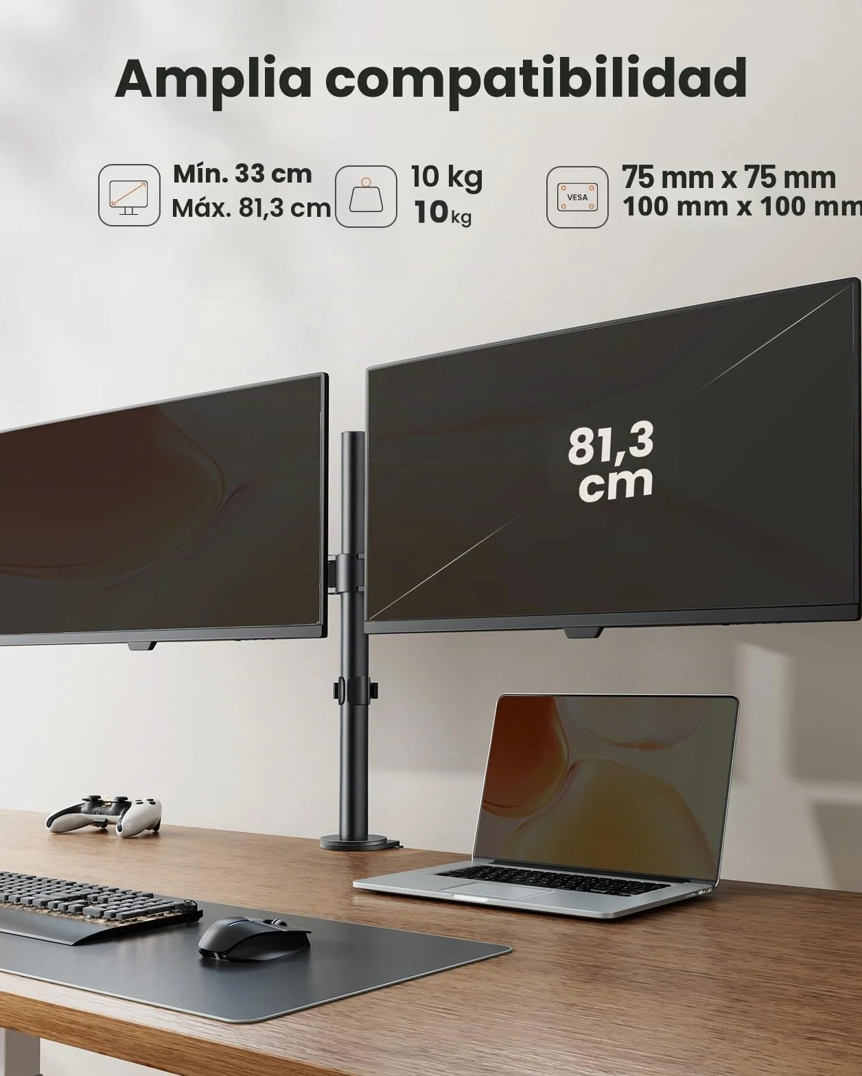 ErGear Soporte 2 Monitores para 13-32" Pulgadas, Brazo Monitor Peso hasta 8KG