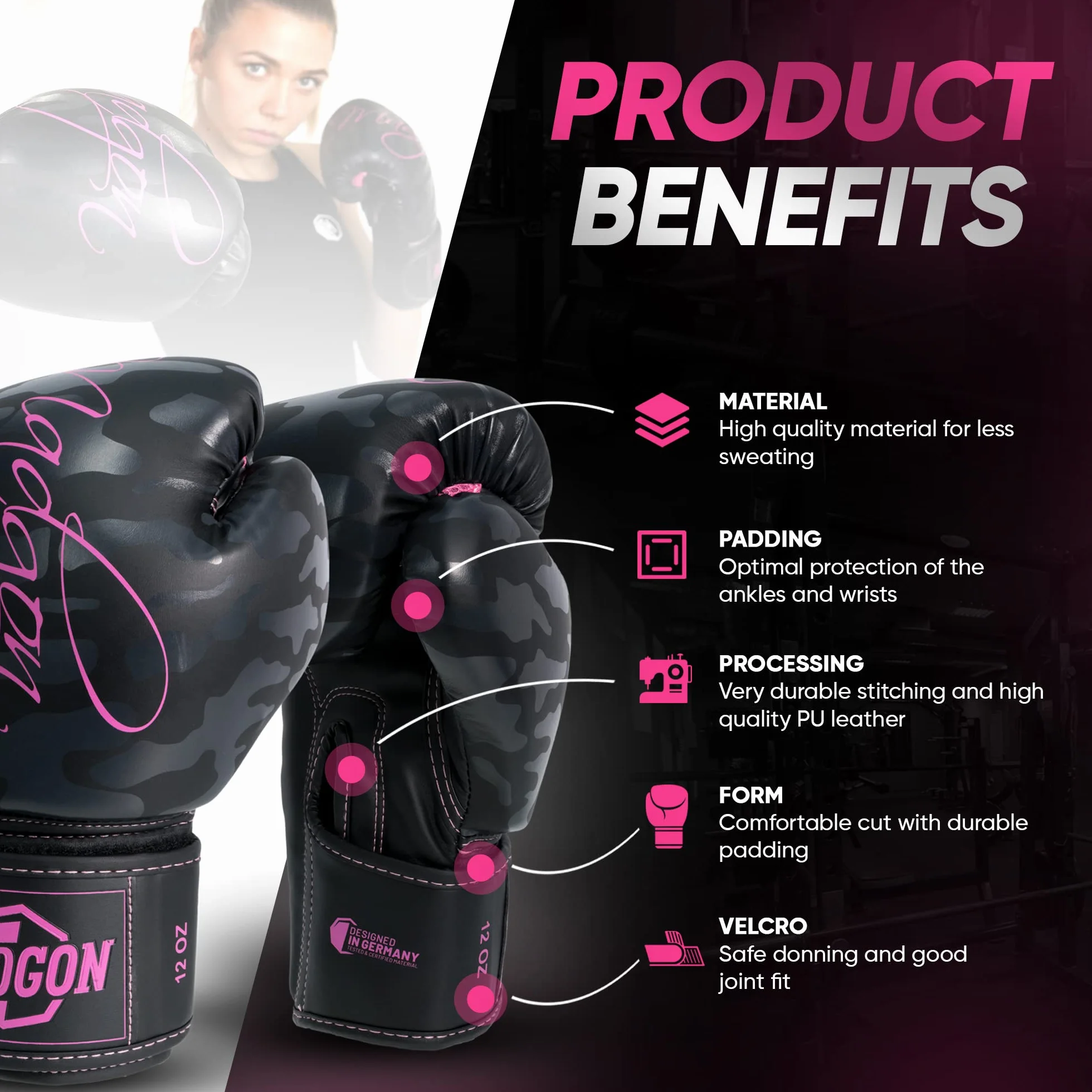 MADGON Guantes de Boxeo para Kick Boxing MMA Sparring con Bolsa Incluida
