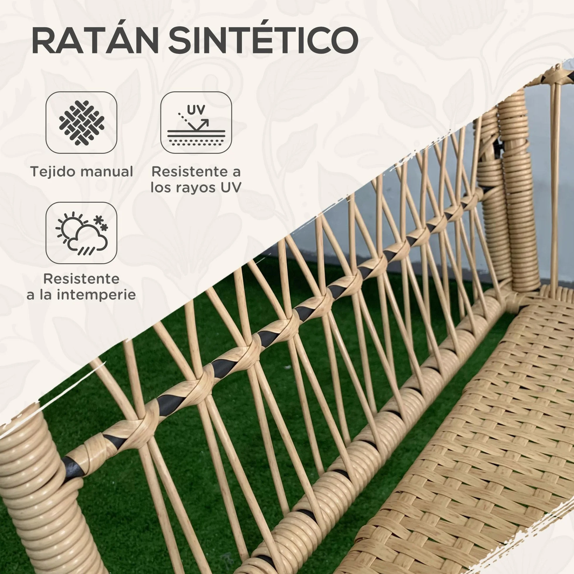 Outsunny Conjunto de Muebles de Jardín Juego de 3 Piezas Sillas y Mesa de Ratán con 2 Sillas 1 Mesa de Centro Redonda y Cojines para Terraza Césped Balcón Natural