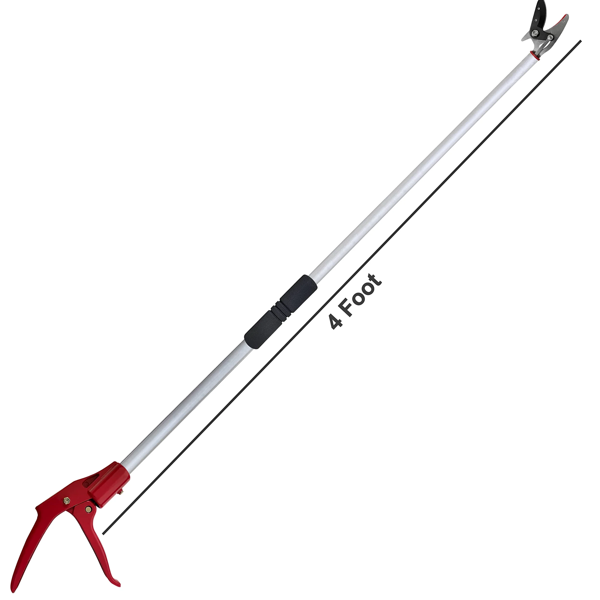 Tree Trimmer, 4 Foot Pole Pruner, Long Reach Pruning Shears, Cut and Hold Garden Clippers, Aluminum Lightweight Handle Fruit Picker, Branch Bypass Loppers