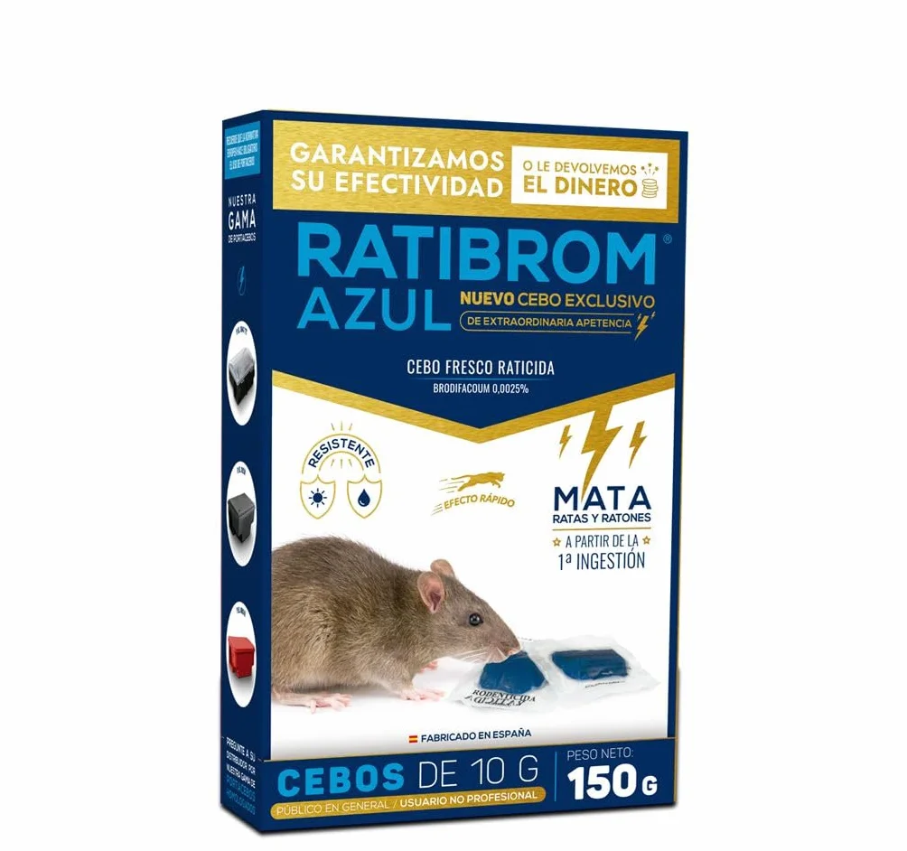 Ratibrom Azul Cebo Fresco 150gr - Impex Europa. Eficaz contra Ratas y Ratones. Listo para Usar