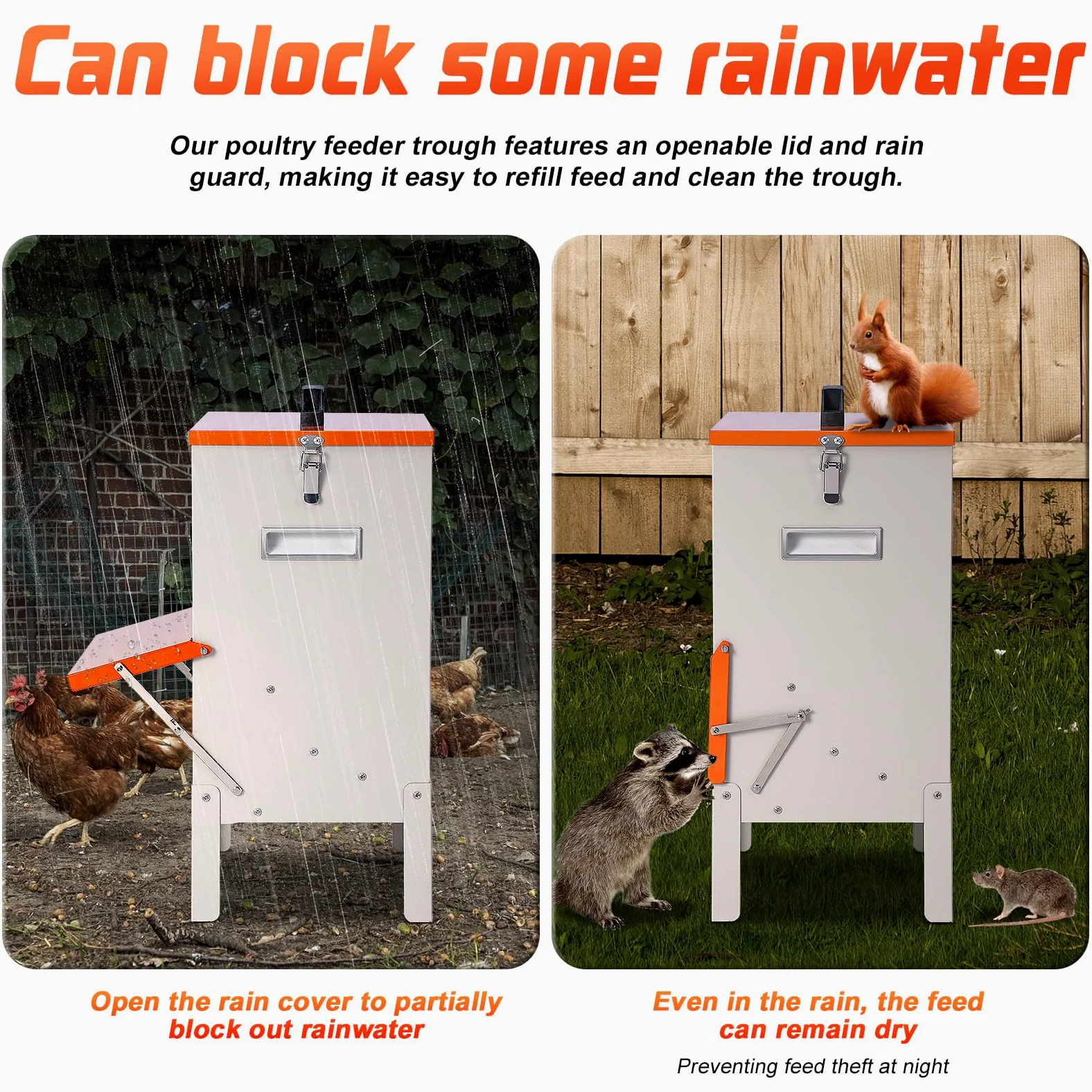 Comedero automático de 50 libras para pollos y patos, comedero grande para pollos, patos, gansos, palomas, perros, peces, gatos (naranja)