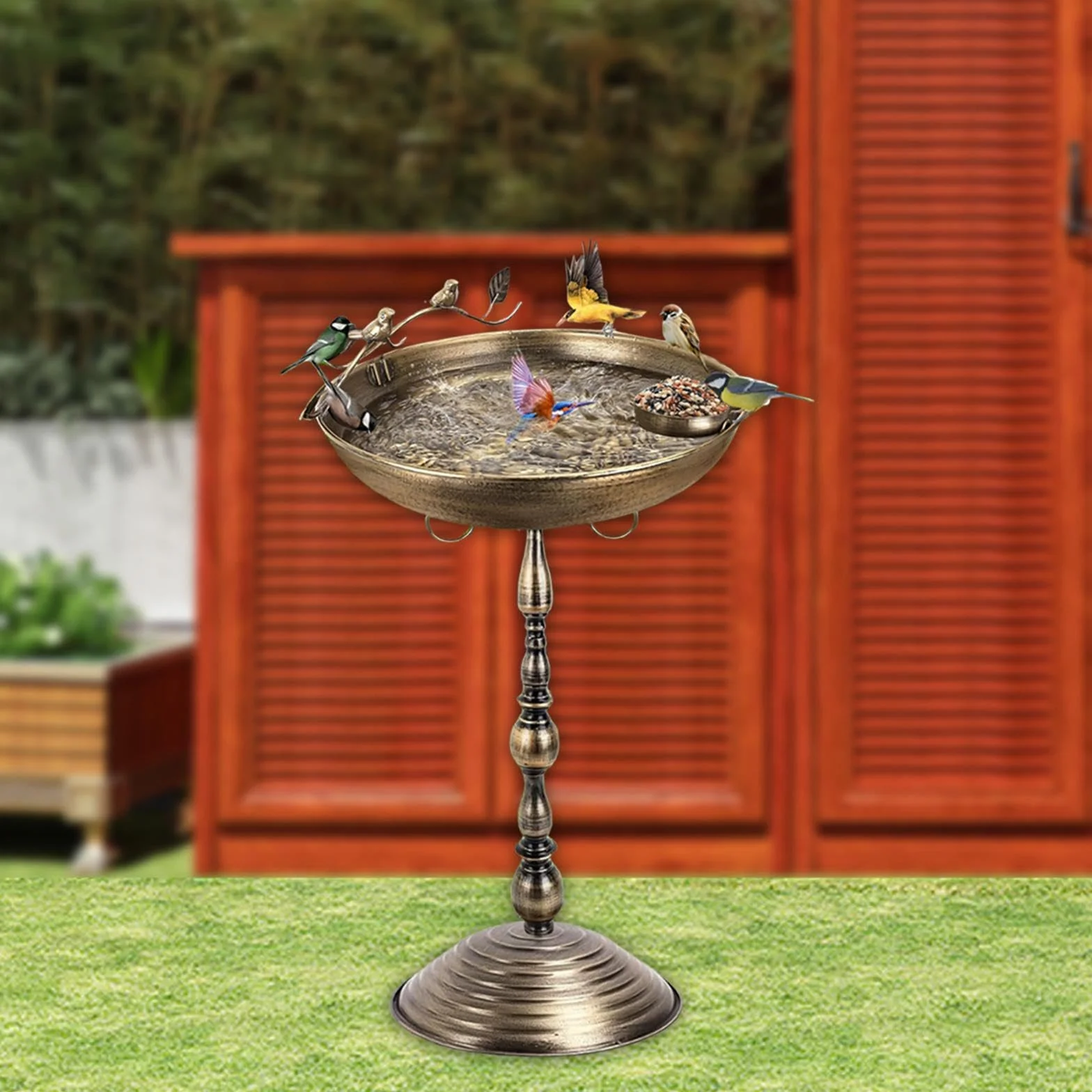 Gralara Bebedero para Pájaros, Comedero/Plato para Pájaros, 66 Cm (26 Pulgadas), Resistente, de Metal, para Decoración de Jardín.