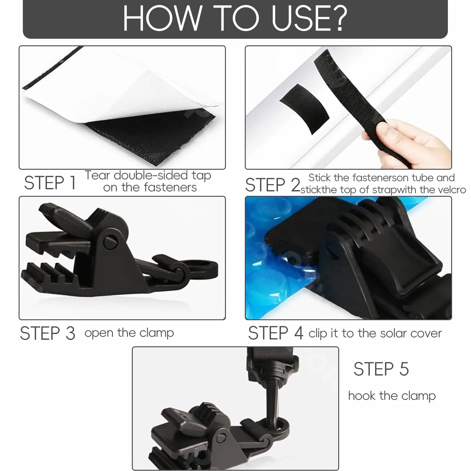Enrollador de piscina, juego de 8 bandas de sujeción y 8 grapas, accesorios de cubierta, correas de cubierta solar y clips, para láminas solares para lonas de piscina, cubiertas