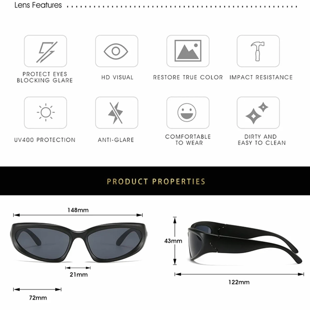 Gafas de Sol Envolventes Deportivas UV400 Y2K Ciclismo A Prueba de Viento