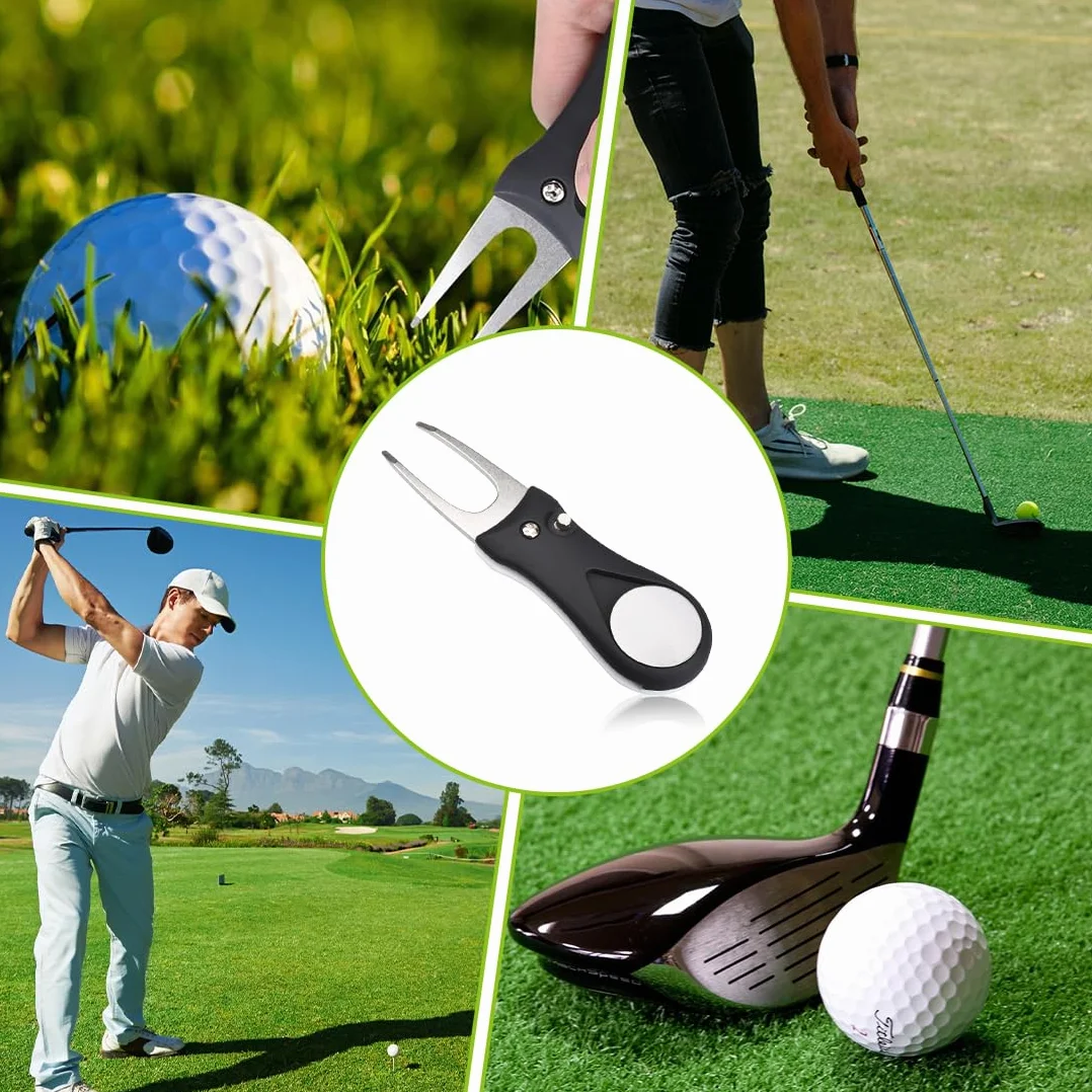 Herramienta Multifunción de Reparación de Golf con Cuchara de Acero Inoxidable y Marcador de Pelota