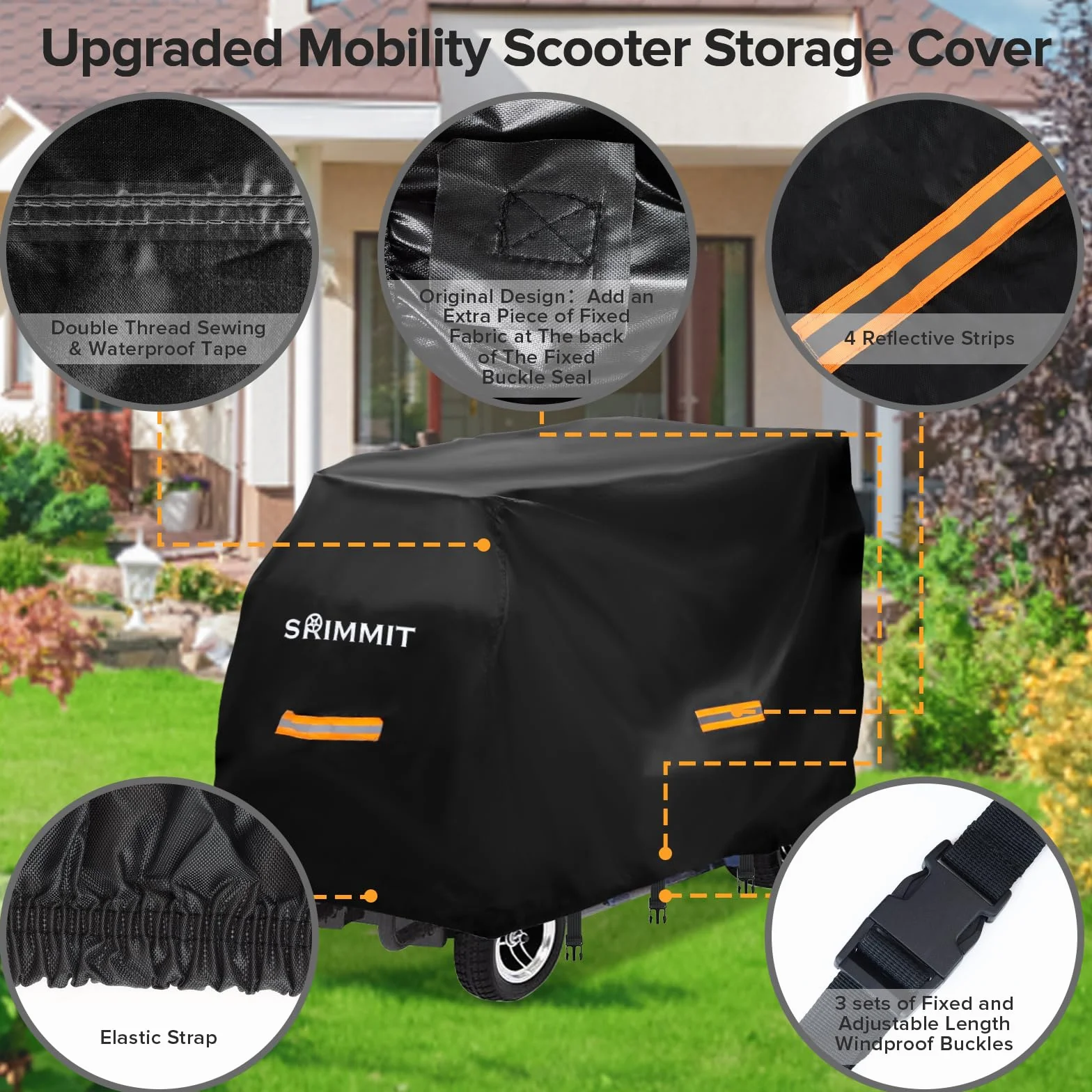 Funda de Almacenamiento para Scooter de Movilidad, Tela Oxford 420D, Impermeable, Anti-UV, con Tiras Reflectantes