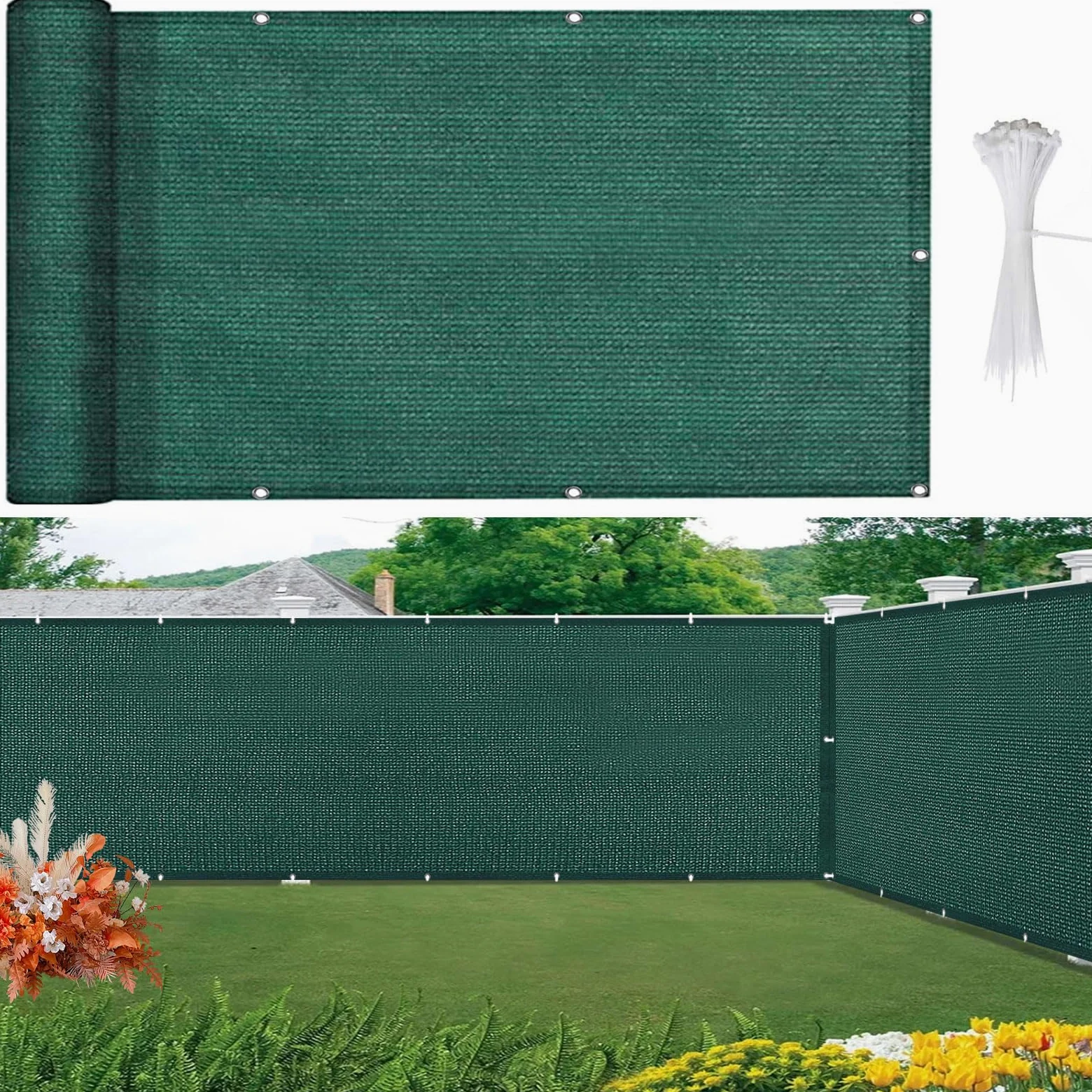 Pantalla Privacidad Balcón 110 x 670 cm Hdpe, Protección UV, Resistente Al Viento Malla Sombreo con Ataduras de Cables Protección de Privacidad para Jardín Exterior, Verde Oscuro