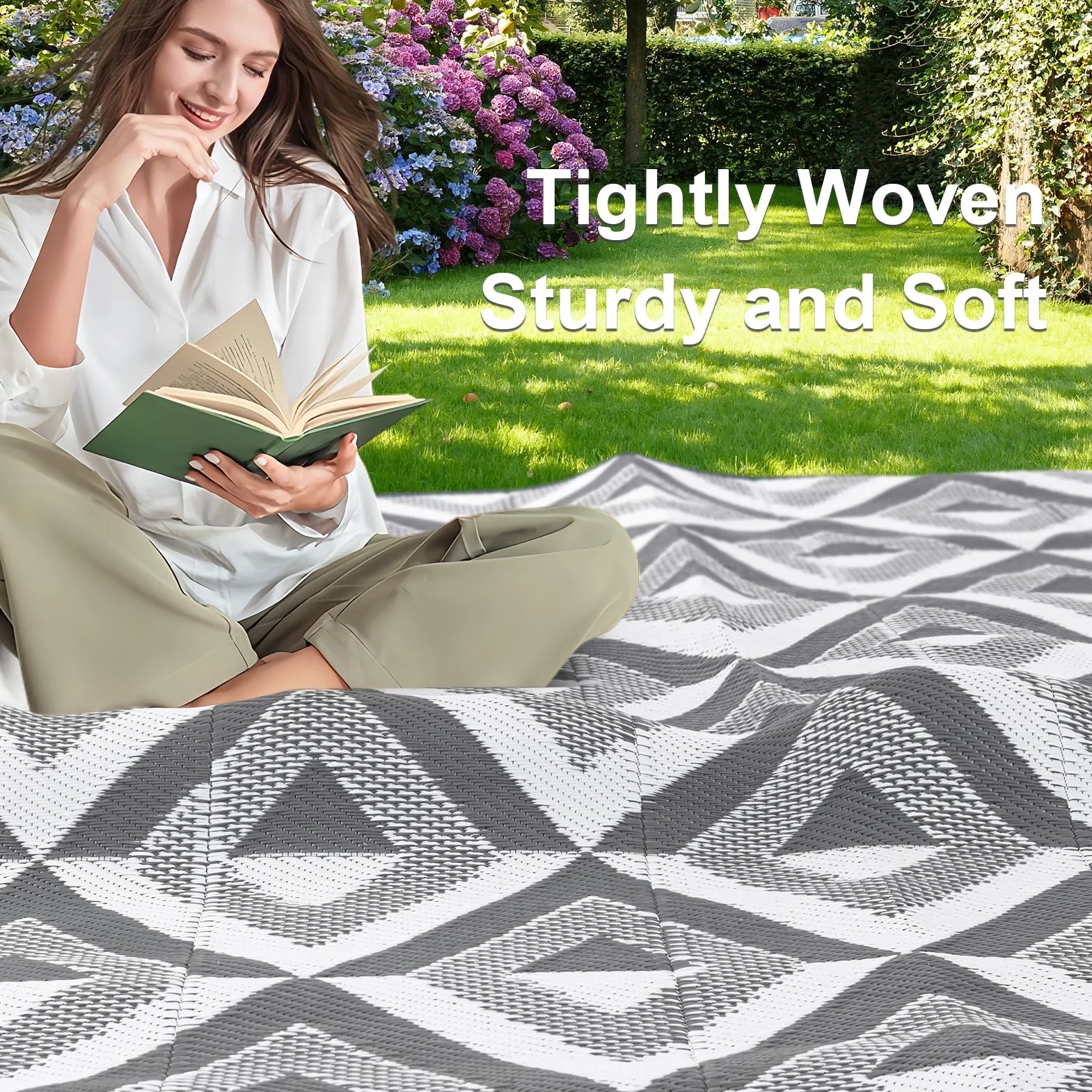 CHOSHOME Alfombra Exterior Impermeable 180x270cm Reversible UV Resistentes para Jardín Patio Camping - Plegable Ligera con Bolsa Transporte, Gris
