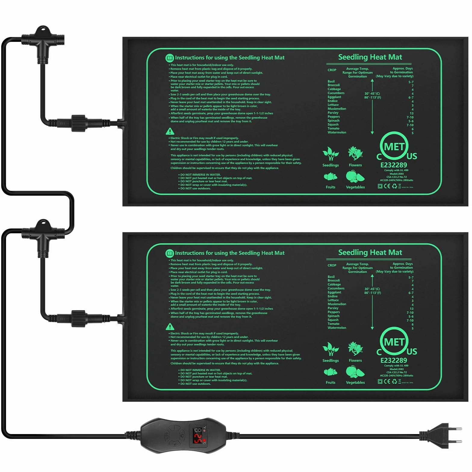 Diealles Shine 2 Piezas Estera Calefactora para Plantas con Termostato, Alfombrilla de Calor para Plantas, Estera Calefactora Ajustable 30–45°C, Impermeable IP67, para Semilleros, Mascotas y Reptiles
