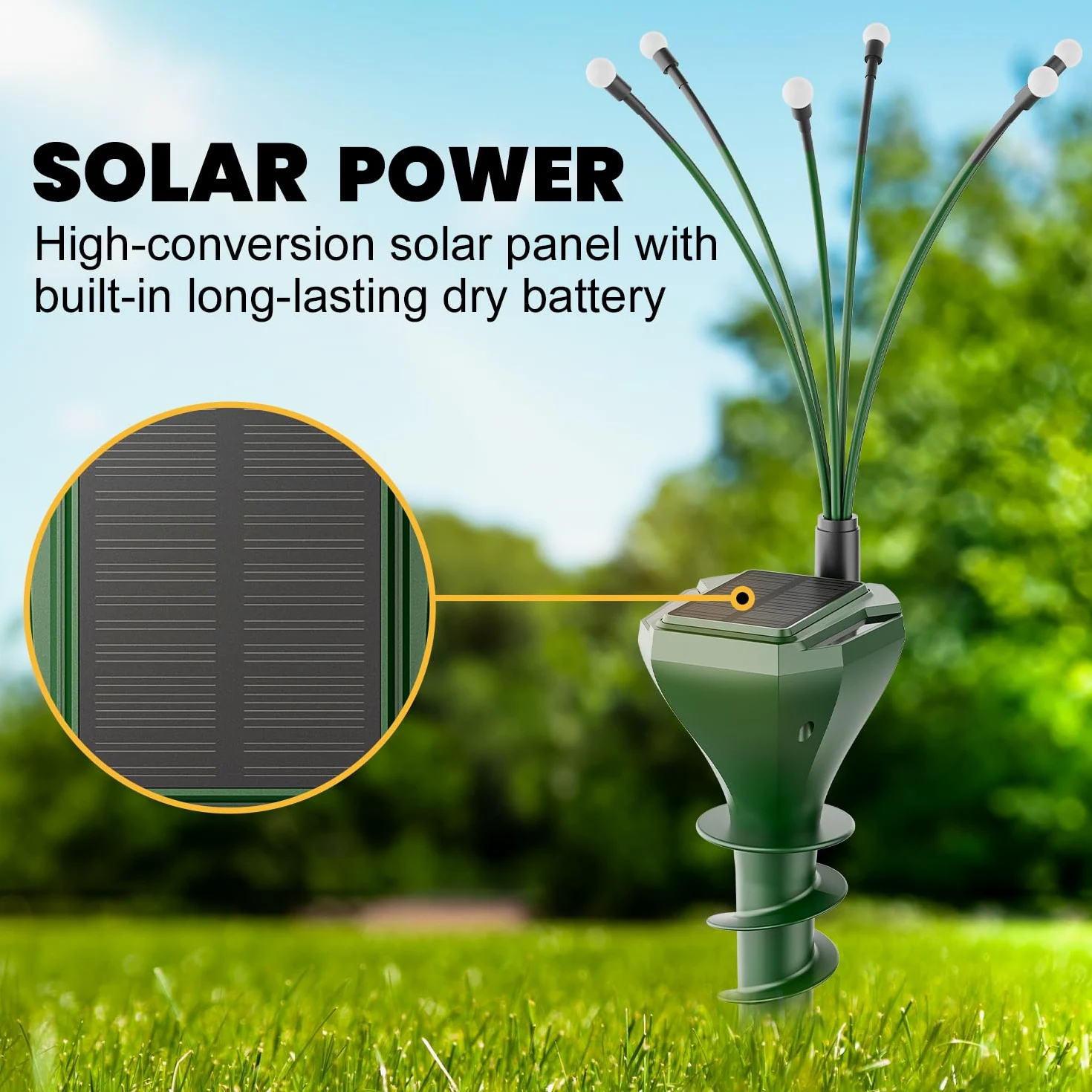 Paquete de 4 estacas solares repelentes de topos, disuasorio ultrasónico para exteriores con luces LED de luciérnaga, control de plagas impermeable IP65 para topos, ratones, marmotas, serpientes
