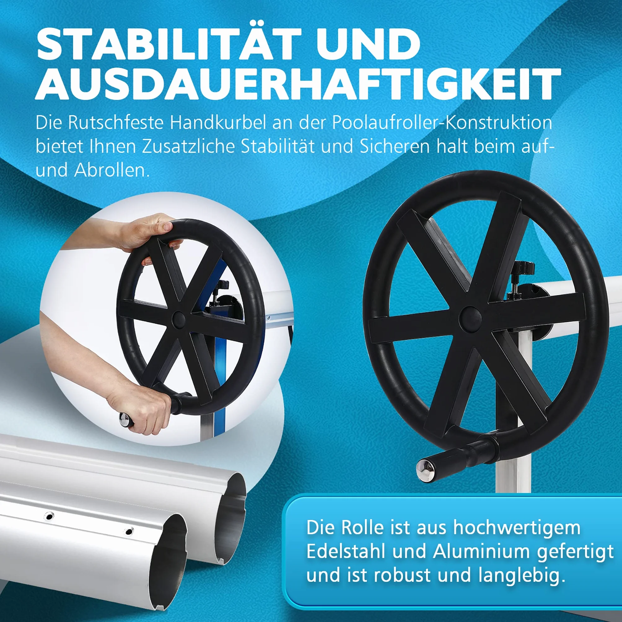 NAIZY Sistema de Enrollado para Piscina 3m - 5,7m Enrollador de Piscina Dispositivo móvil Enrollable con Ruedas Carrete de Piscina Que Incluye 8 Clips para Lona y Cubierta de Piscina, Tipo A