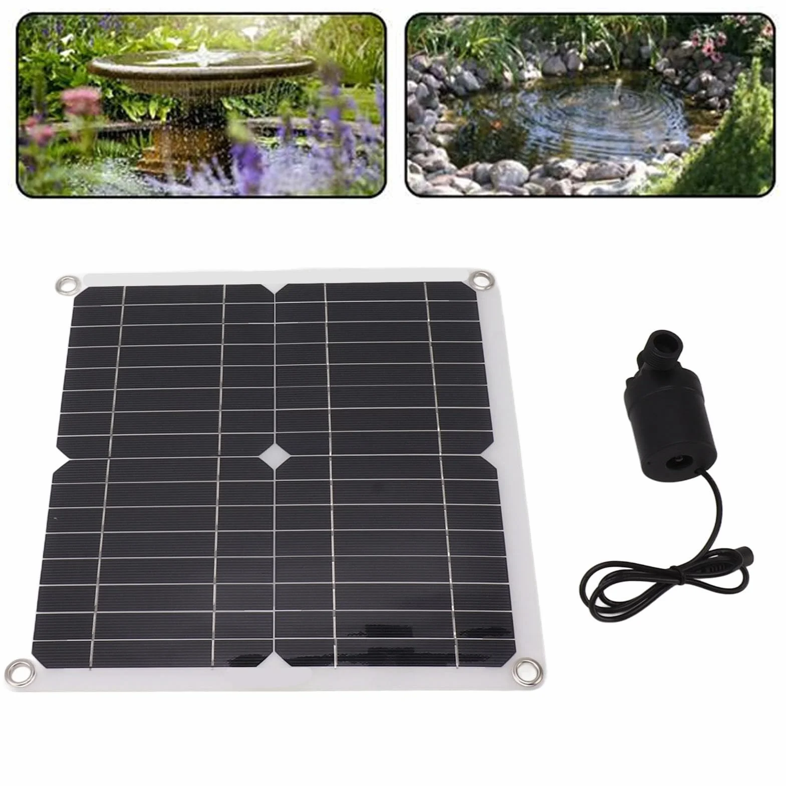 Kit de bomba de agua solar, panel solar de 10 W, bomba de fuente de agua de 22 W con caja de batería, controlador de sincronización DC12 V para fuente de estanque de jardín, bomba