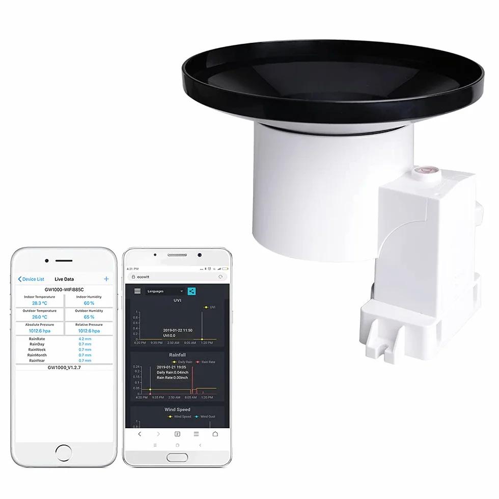 ECOWITT WH40 Colector de lluvia inalámbrico autovaciado Sensor de lluvia Accesorio solo, no se puede utilizar solo