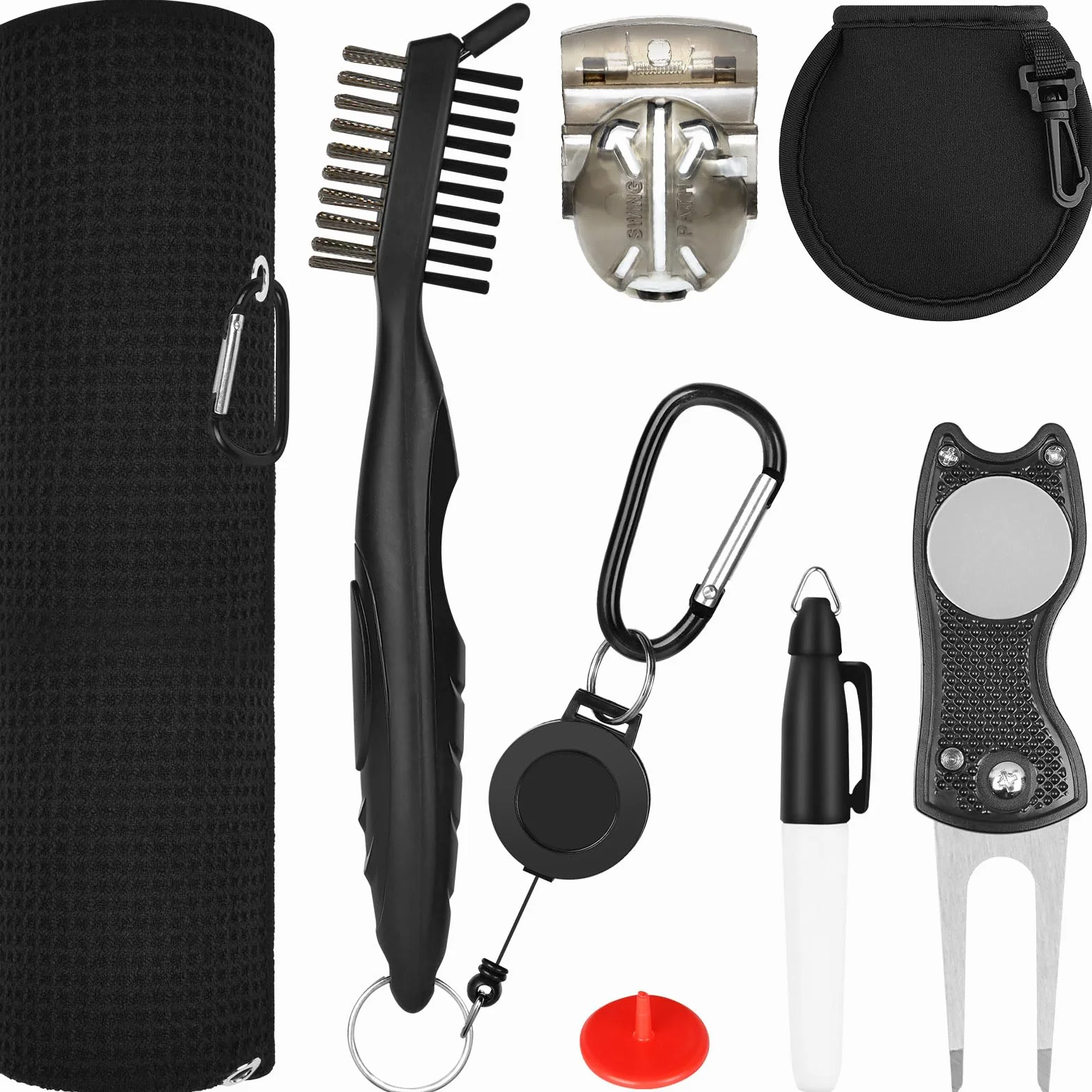Flintronic Kit de Limpieza para Golf, Cepillo Limpiador Plegable, Toalla y Marcadores