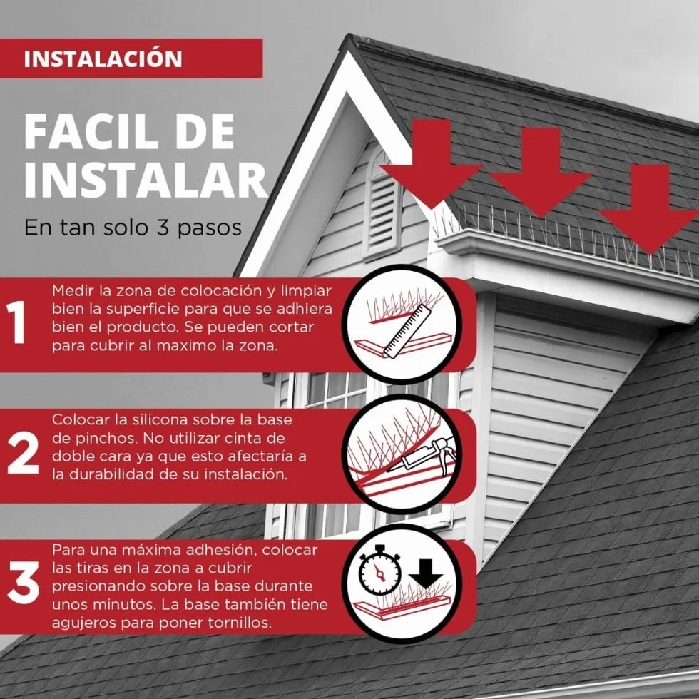 Pack de 5 Metros de Pinchos Antipalomas | Remi Hogar | Púas para Palomas de Acero Inoxidable | Ahuyenta Palomas Efectivo | 10 Tiras de 50cm Montadas | Con base transparente