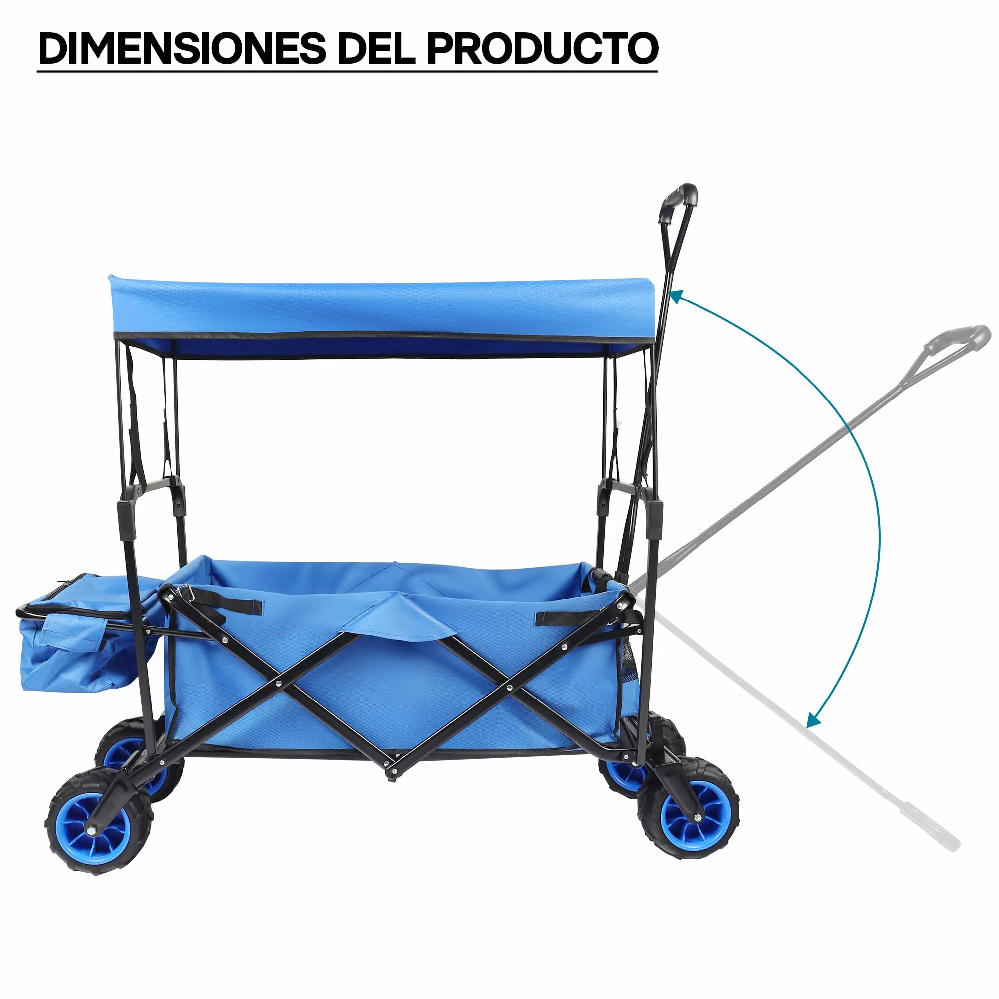 Carrito Plegable de Mano con Capota Amplia Superficie de Carga Carro Transporte Carrito de jardín