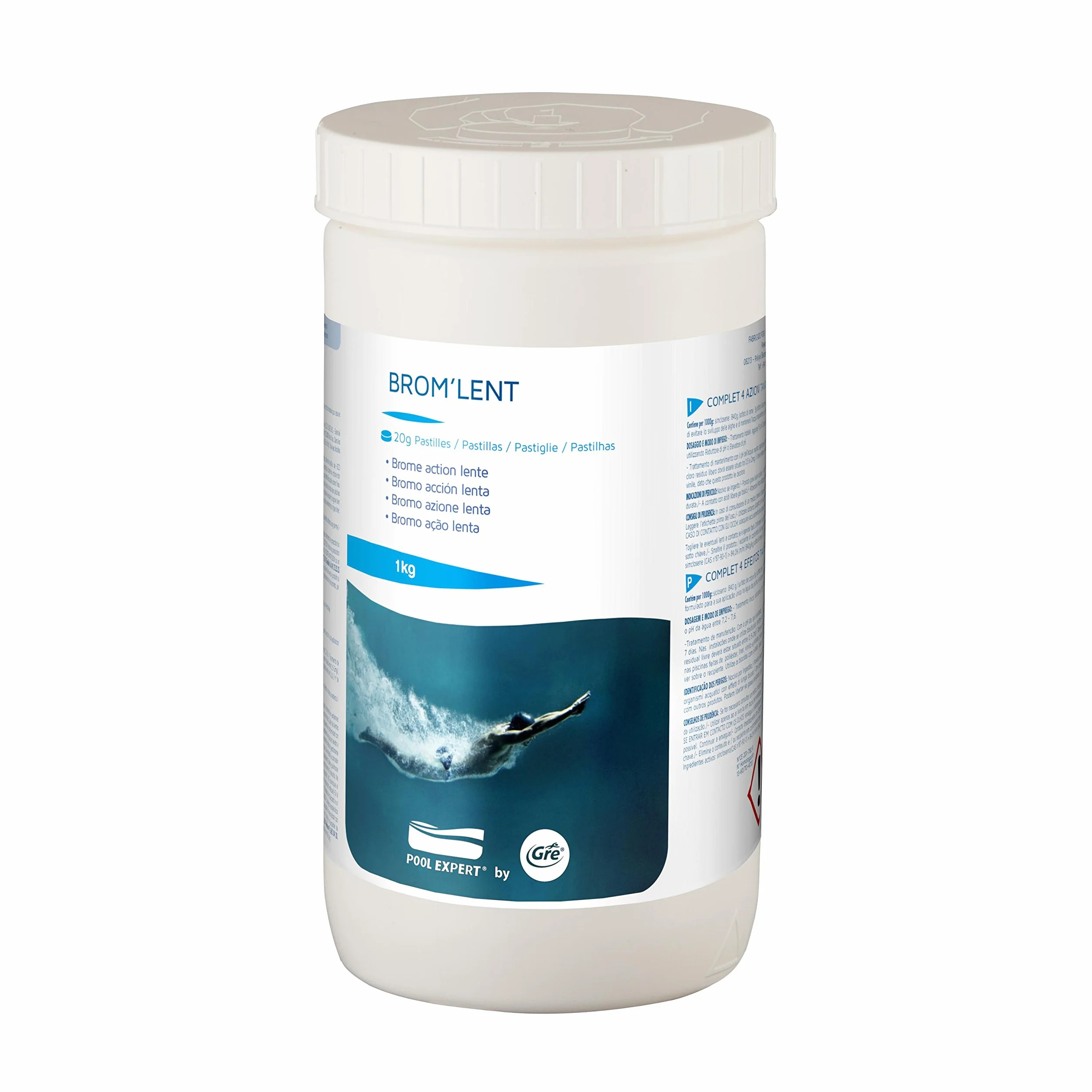 GRE 76025 - Bromo en Pastillas. Desinfección Eficaz para el Agua de la Piscina Libre de Cloro, sin Olores ni Irritaciones. Ideal para Piscinas y Spas – 1 kg
