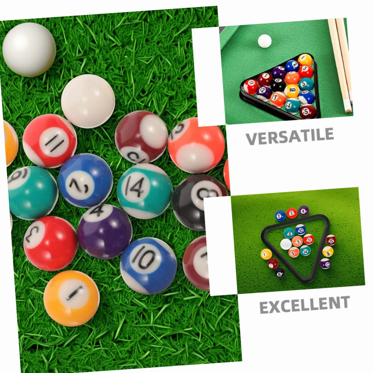 Toyvian Juego de Mini Bolas de Billar con Triángulo, Set de Resina para Mesa Pequeña Infantil