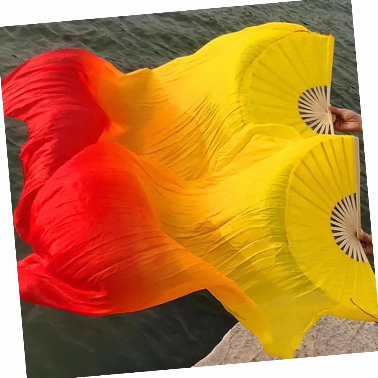 Abanicos De Danza Plegables 2 Piezas Ventiladores De Velo Degradado 47.24x23.62In para Festivales