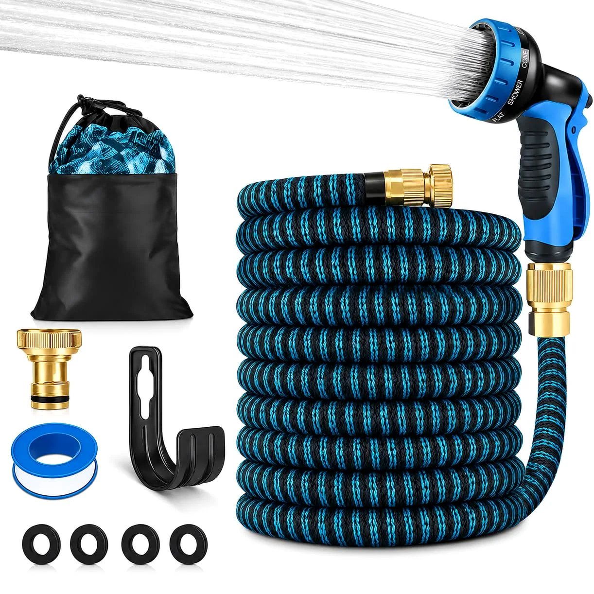 Manguera Extensible Jardín 22,5 m / 75 FT, Manguera Flexible Antitorsión con Látex 3 Capas y Tejido 3750D, Pistola de Riego 10 Funciones, Conectores Metálicos, Bolsa y Gancho