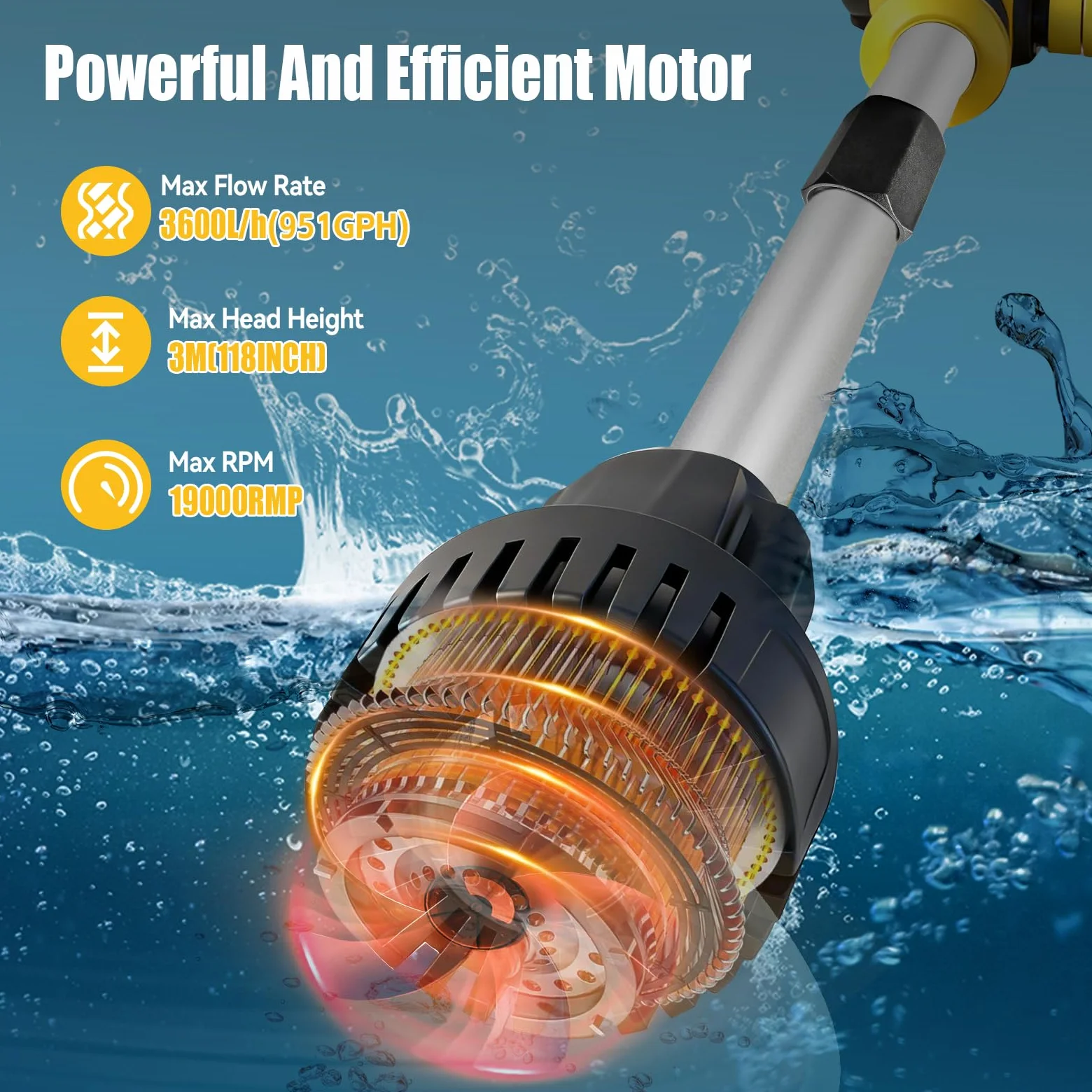 Bomba de transferencia de agua inalámbrica compatible con Dewalt 18 V, bomba de transferencia portátil, altura de cabeza de 3 m, flujo alto de 3600 l/h para sótano, piscina, estanque, barriles de