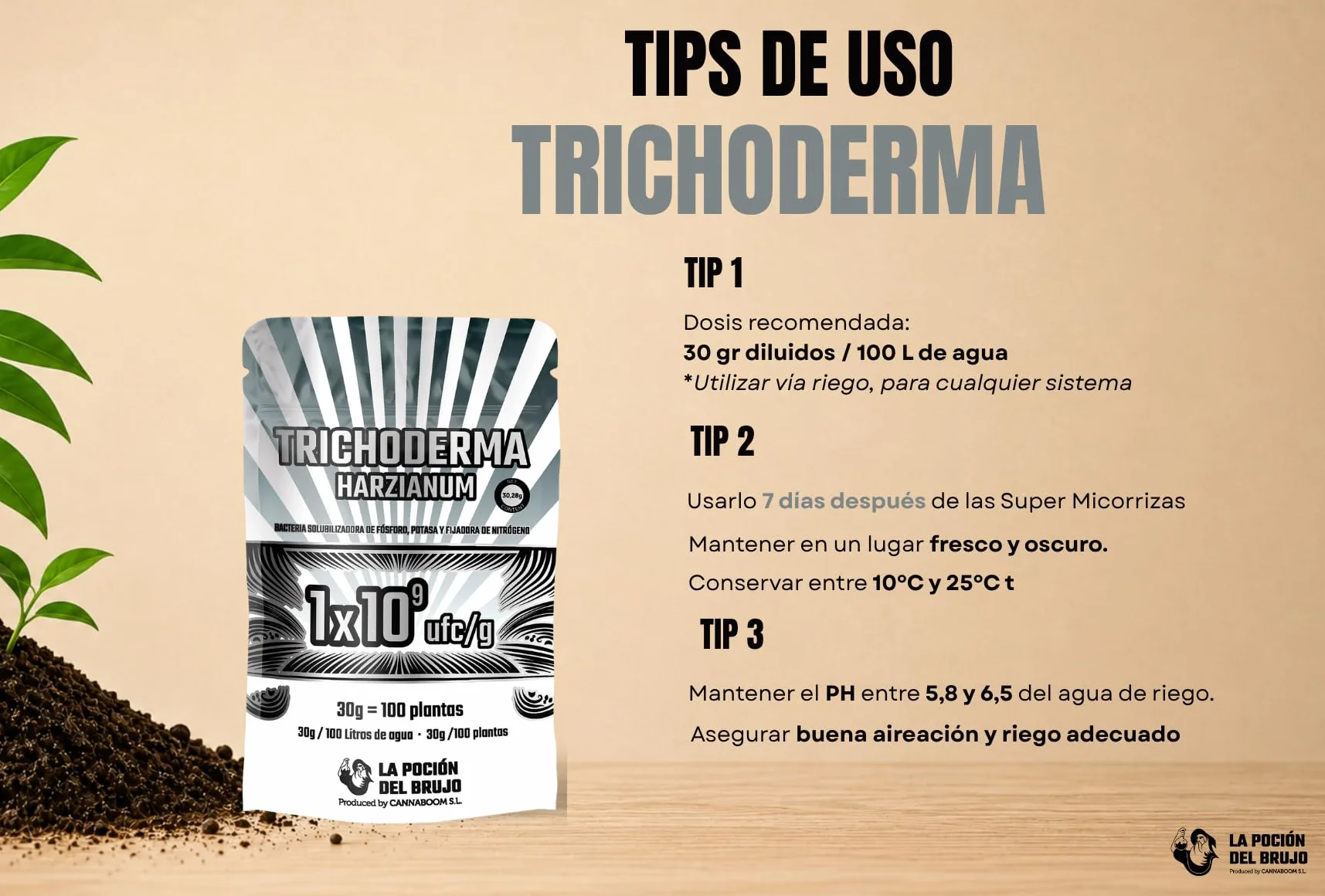 Trichoderma Harzianum = 1x10⁹ ufc/g | Bacterias de la rizosfera 1x10³ ufc/g (100p) - "Cannaboom" | Defensa radicular avanzada | Más vigor y raíces sanas | Microbiología útil de alto rendimiento