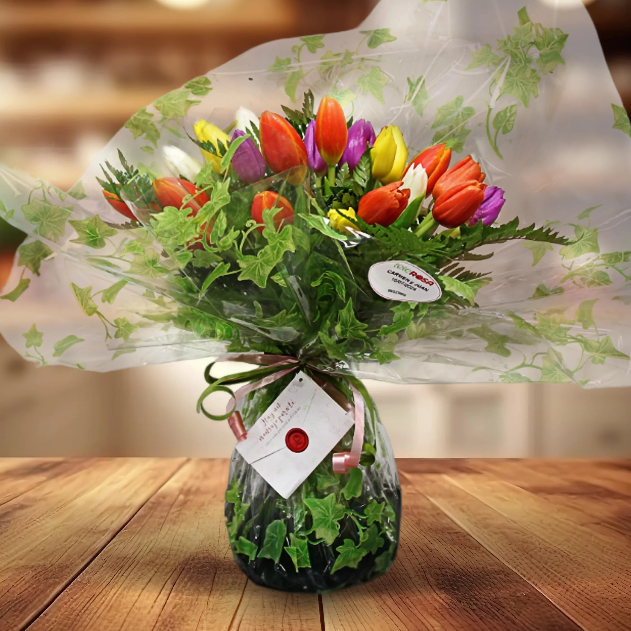 teleROSA Ramo 25 Tulipanes naturales - Flores naturales a domicilio – Tú decides la fecha y el horario de entrega de lunes a sábado - Incluye tarjeta dedicatoria Multicolor