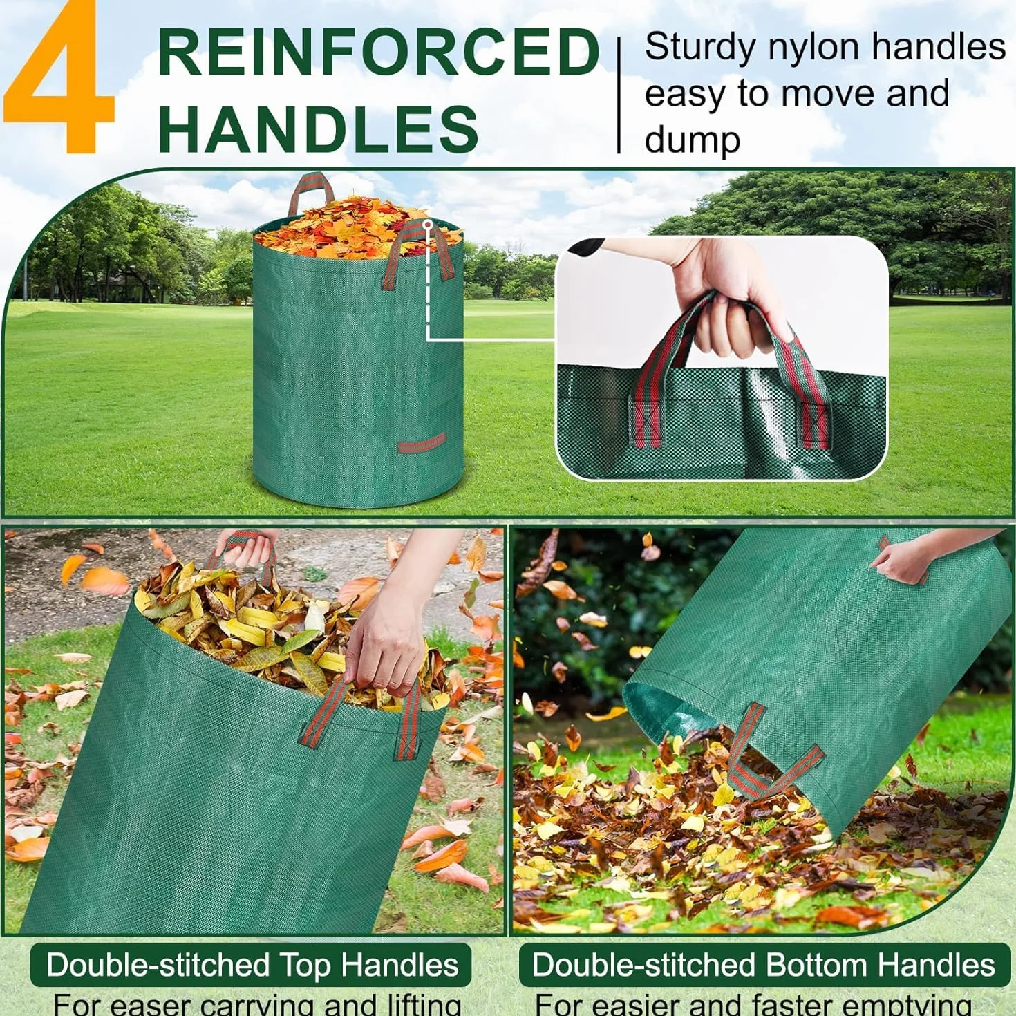 Bolsas de jardín, 3 x 200L Autoportantes y Plegables, Bolsas de Hojas Autoportantes, para Residuos de Jardín, Hojas Secas, Restos de Poda