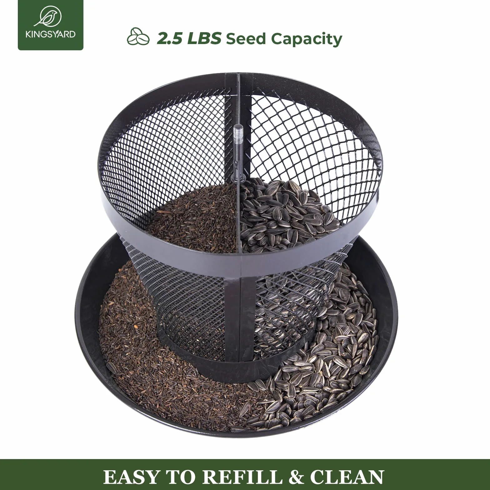 Kingsyard Comedero para pájaros de malla metálica exterior con cúpula resistente a la intemperie, doble alimentador de 2.5 libras. Capacidad de semillas para pinzón cardenal