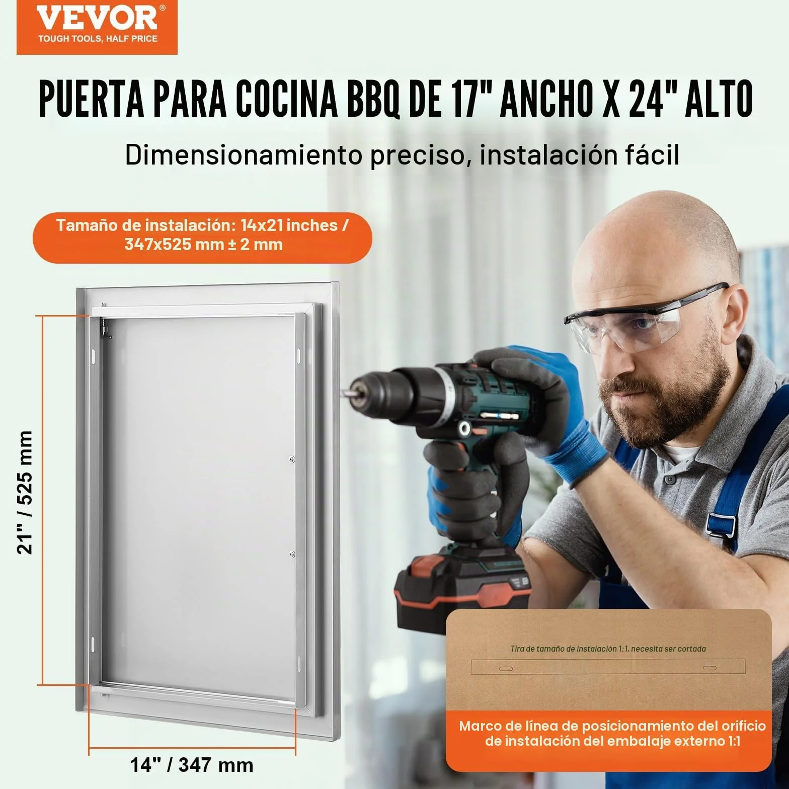 VEVOR Puerta de Acceso a Barbacoa Puerta de Cocina Exterior Simple de 432x610 mm Puerta Empotrada de Acero Inoxidable con Manija Empotrada para Isla de Barbacoa, Estación de Parrilla, Armario Exterior