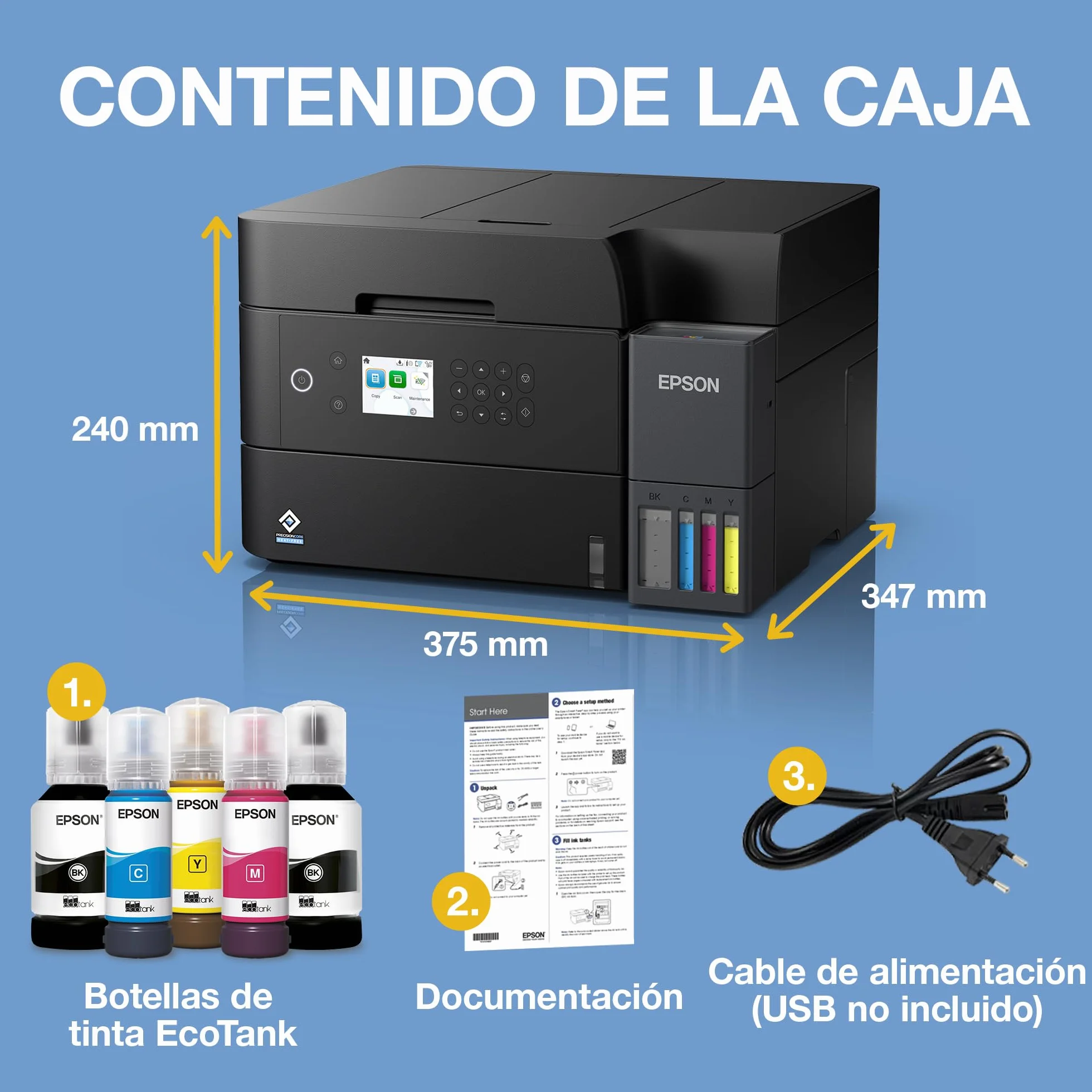 Epson EcoTank ET-3950 Impresora de Depósito de Tinta Wi-Fi A4 Doble Cara Imprimir Copiar Escanear Pantalla LCD 6,1cm ADF 30 Hojas Tinta Incluida