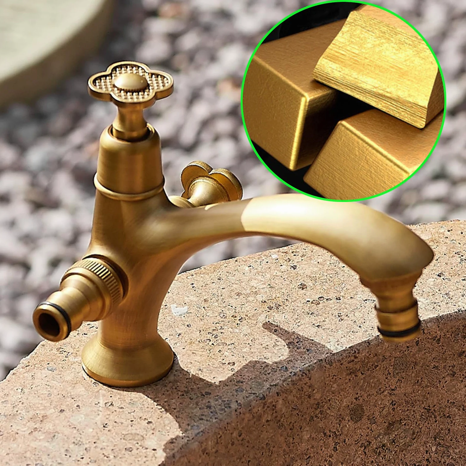Grifo De Jardin Laton Giratorio De 360° Grifo Lavadora Doble Salida Solo Agua Fría Apto para Exterior O Baño,Negro
