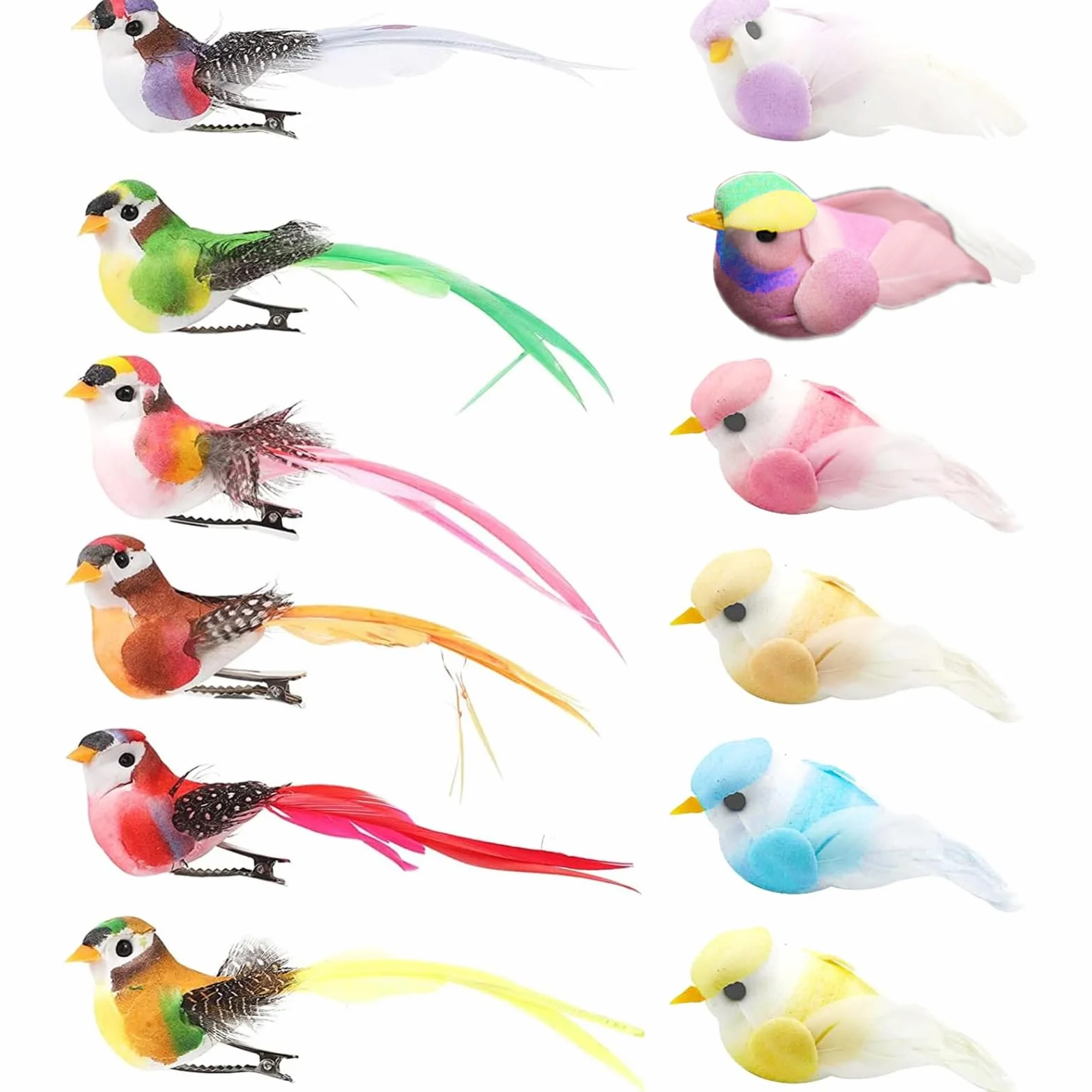 Pájaros Artificiales,Pájaros de Plumas de Espuma Artificial Pájaros de Imitación con Plumas Figuras de Pájaros Modelo de Pájaro Pluma Pájaro Decorativo para DIY Jardín Boda(12 Piezas)